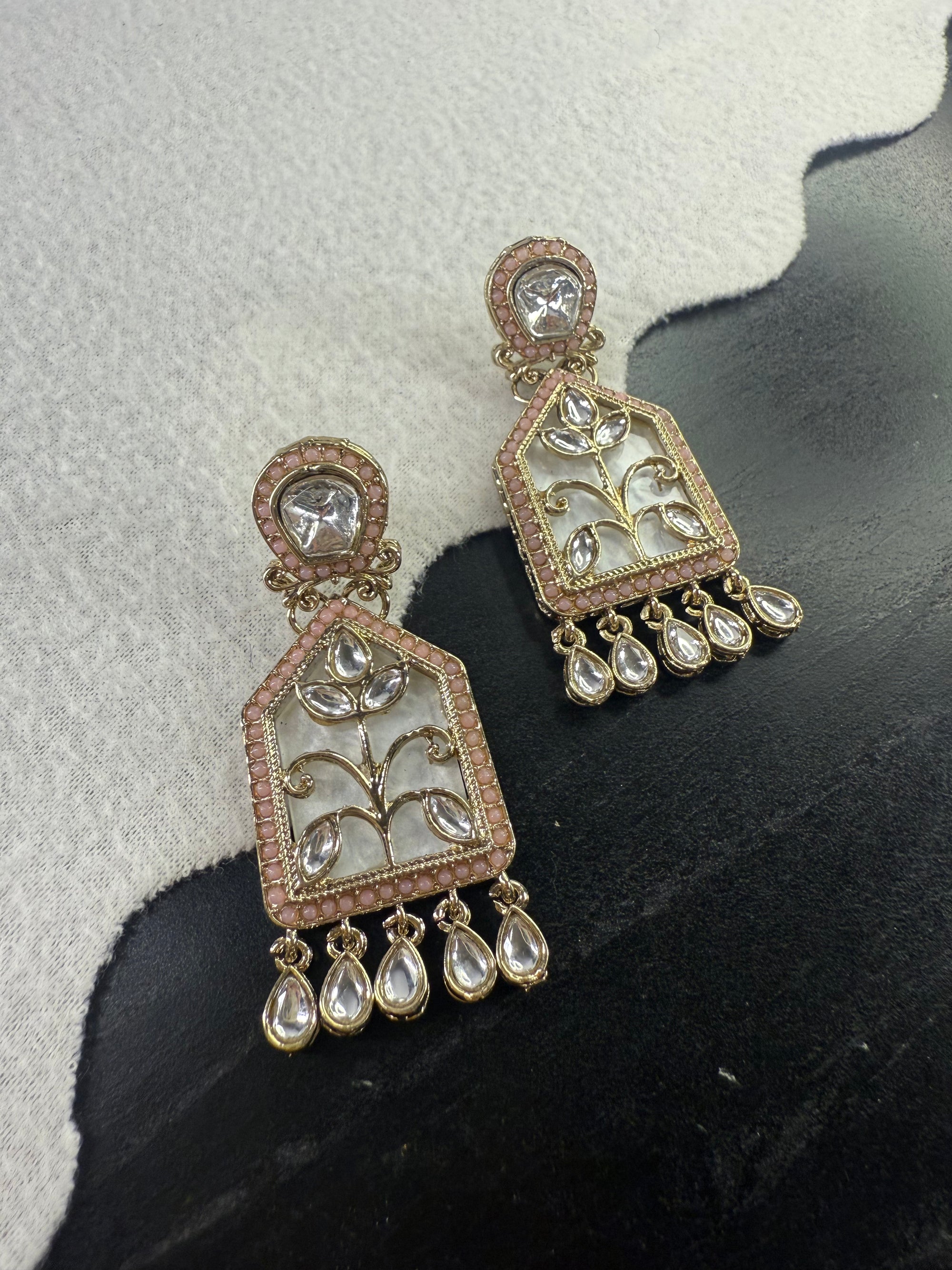 Kundan Earrings - Pink