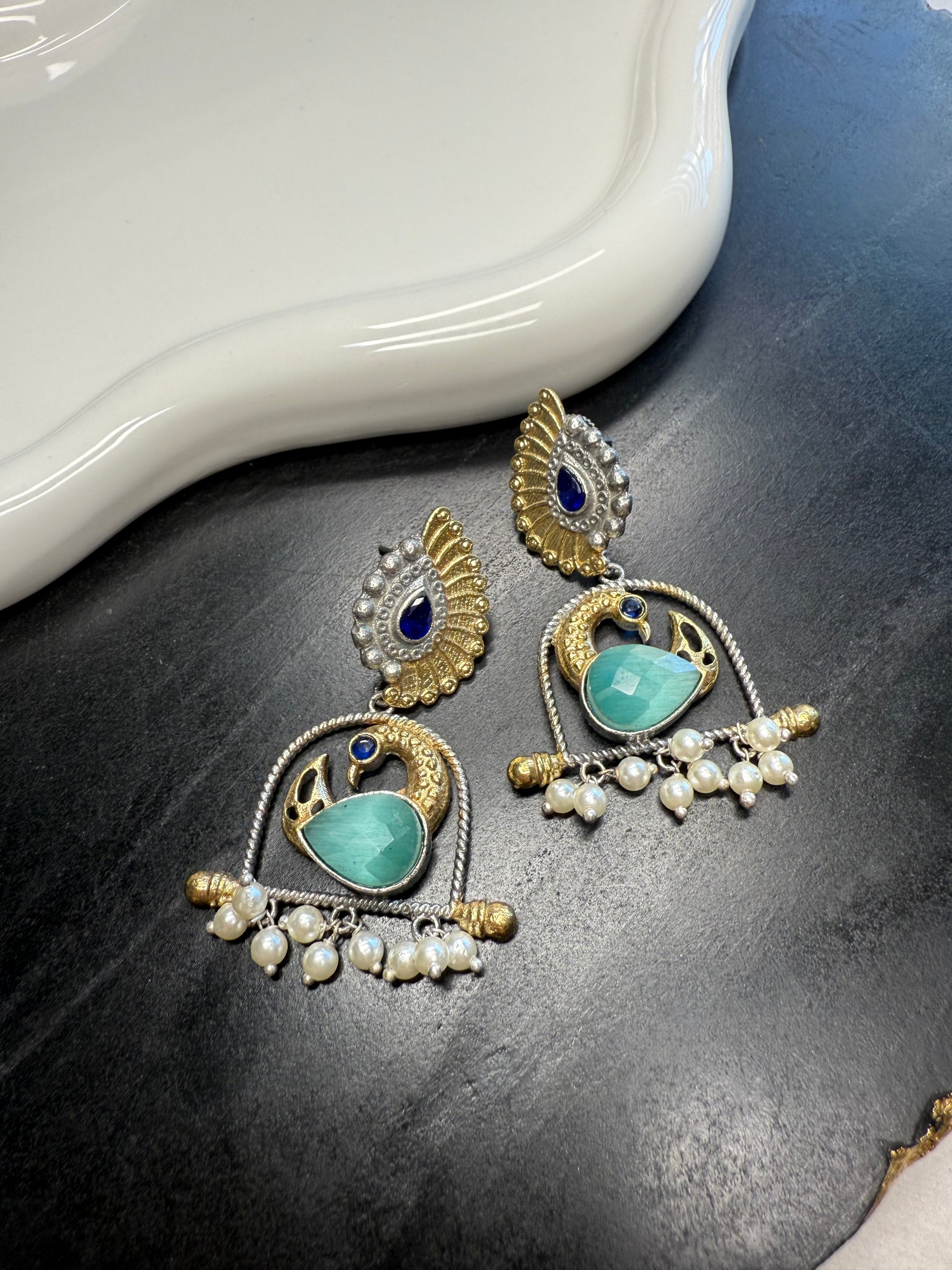 Mint Peacock Earrings