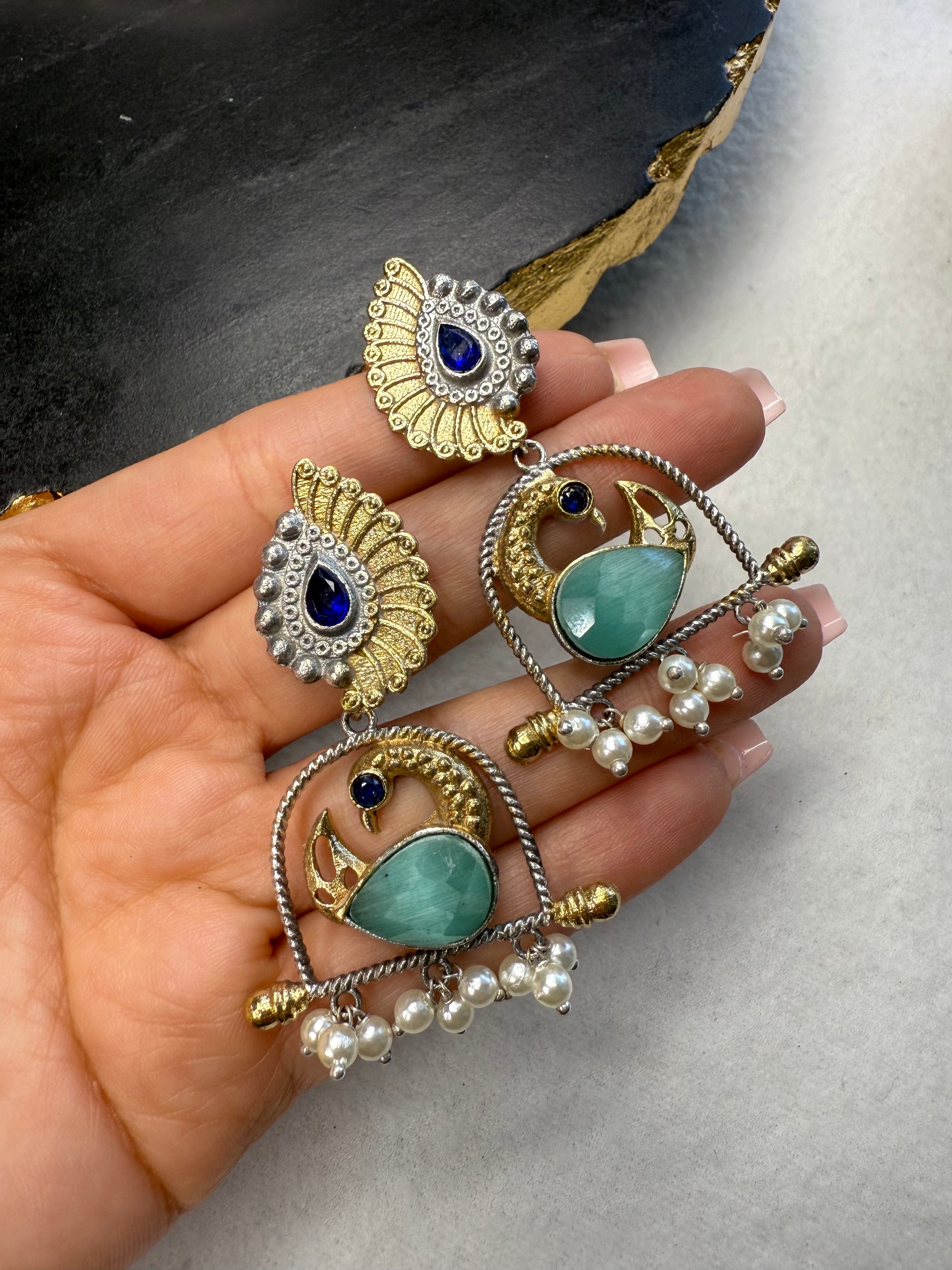 Mint Peacock Earrings