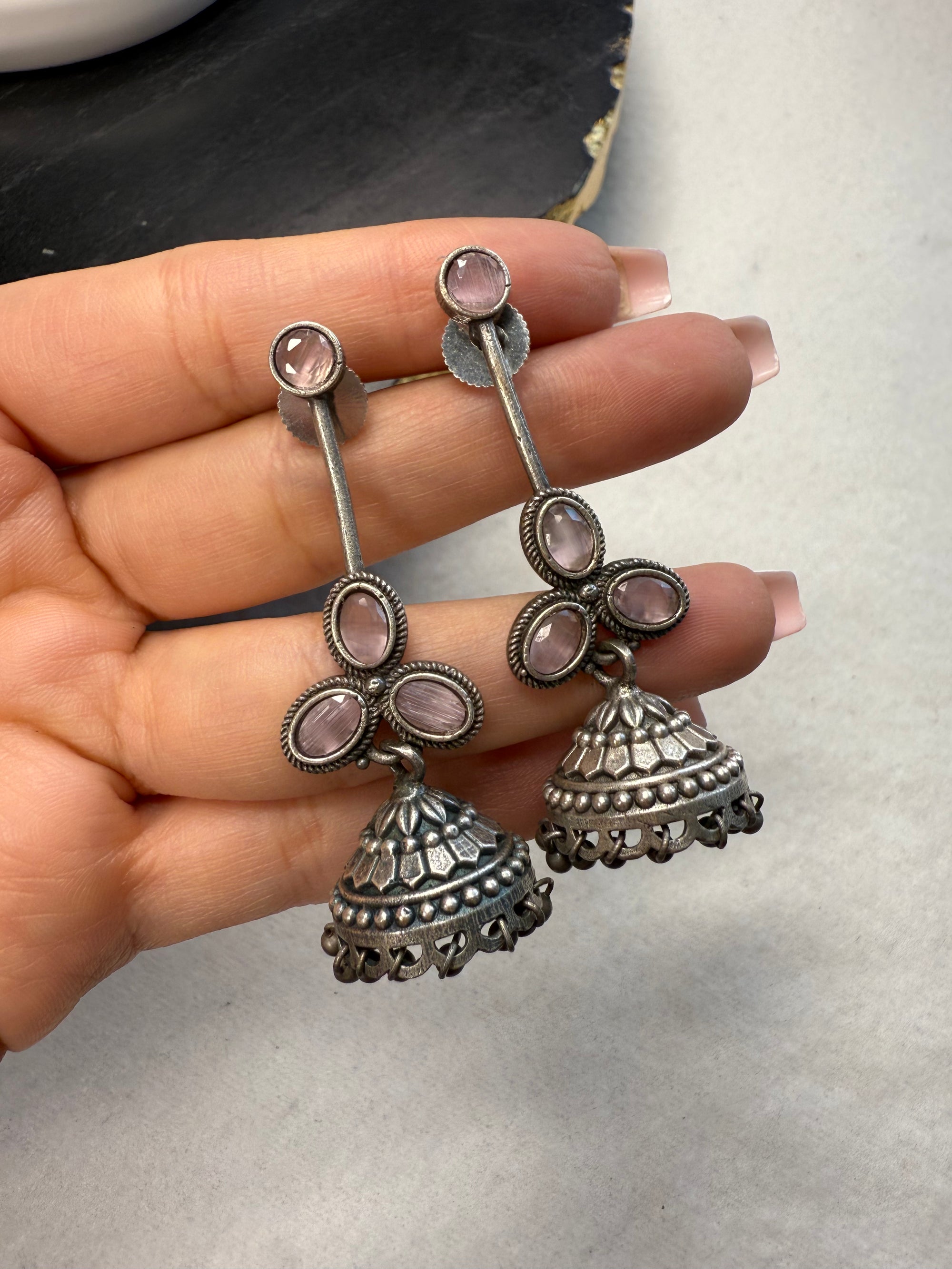 Drop Jhumkis - Pink