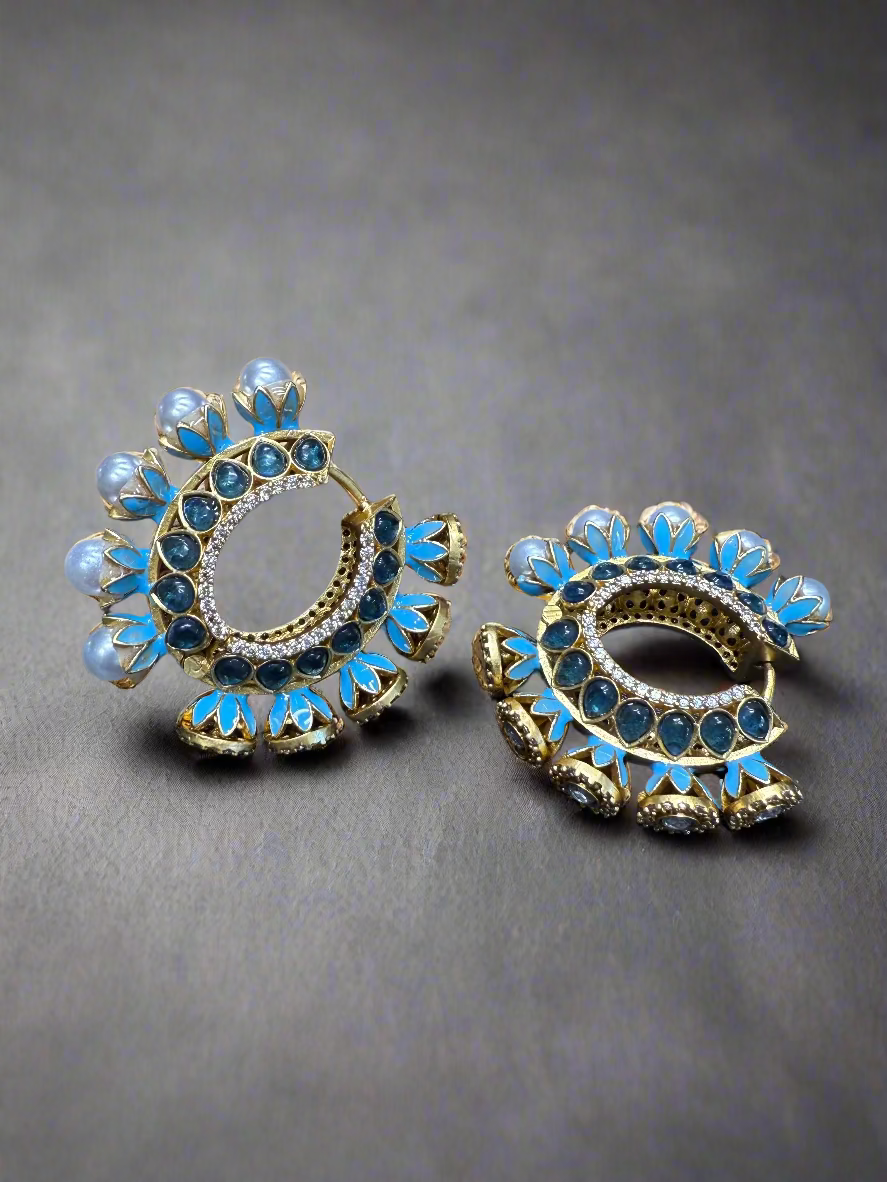 Dual Flower Hoops - Shades of Blue
