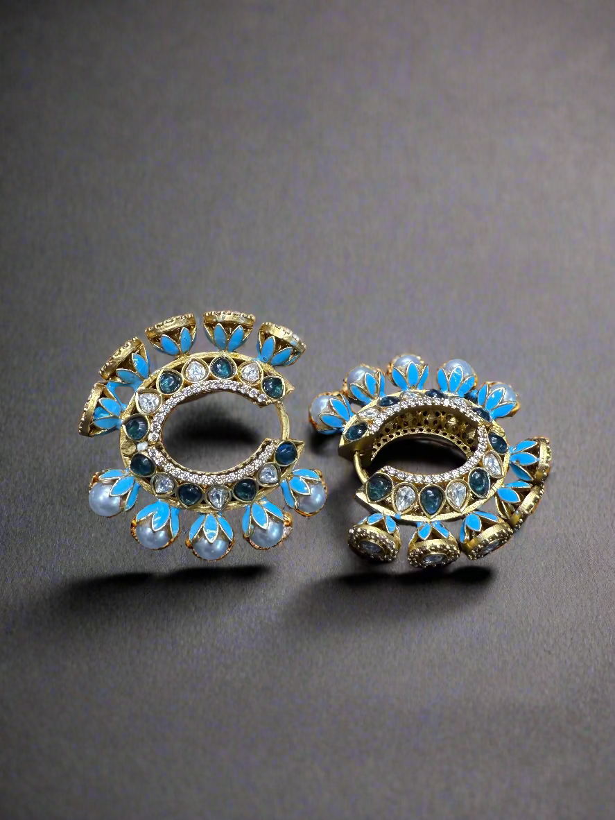 Dual Flower Hoops - Blue/White