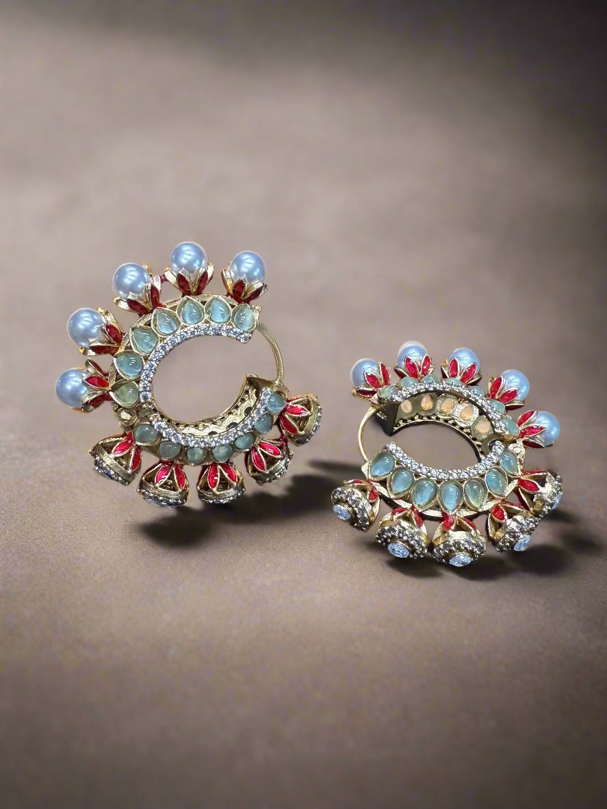 Dual Flower Hoops - Mint/Red