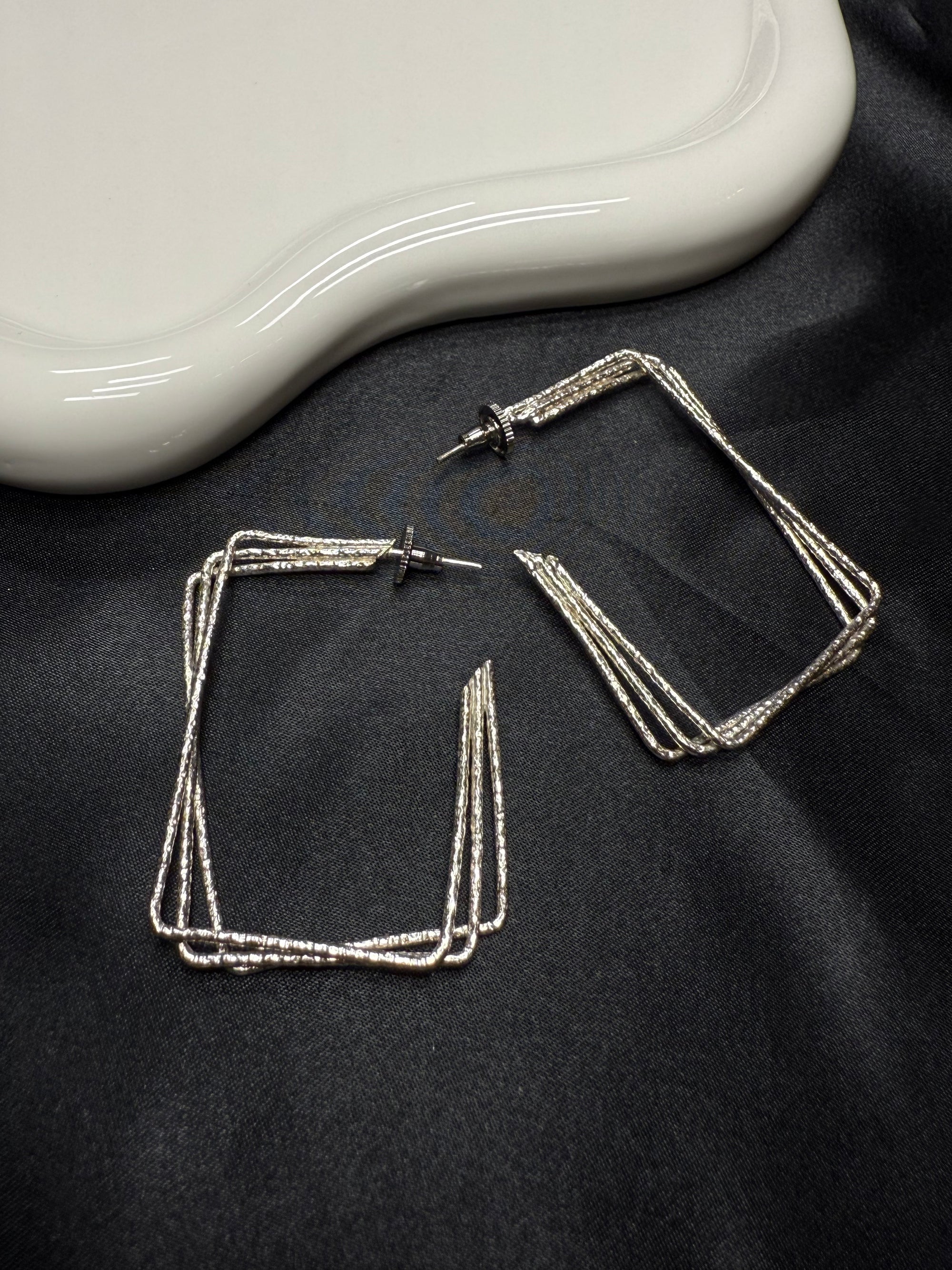 Square Statement Silver Earrings