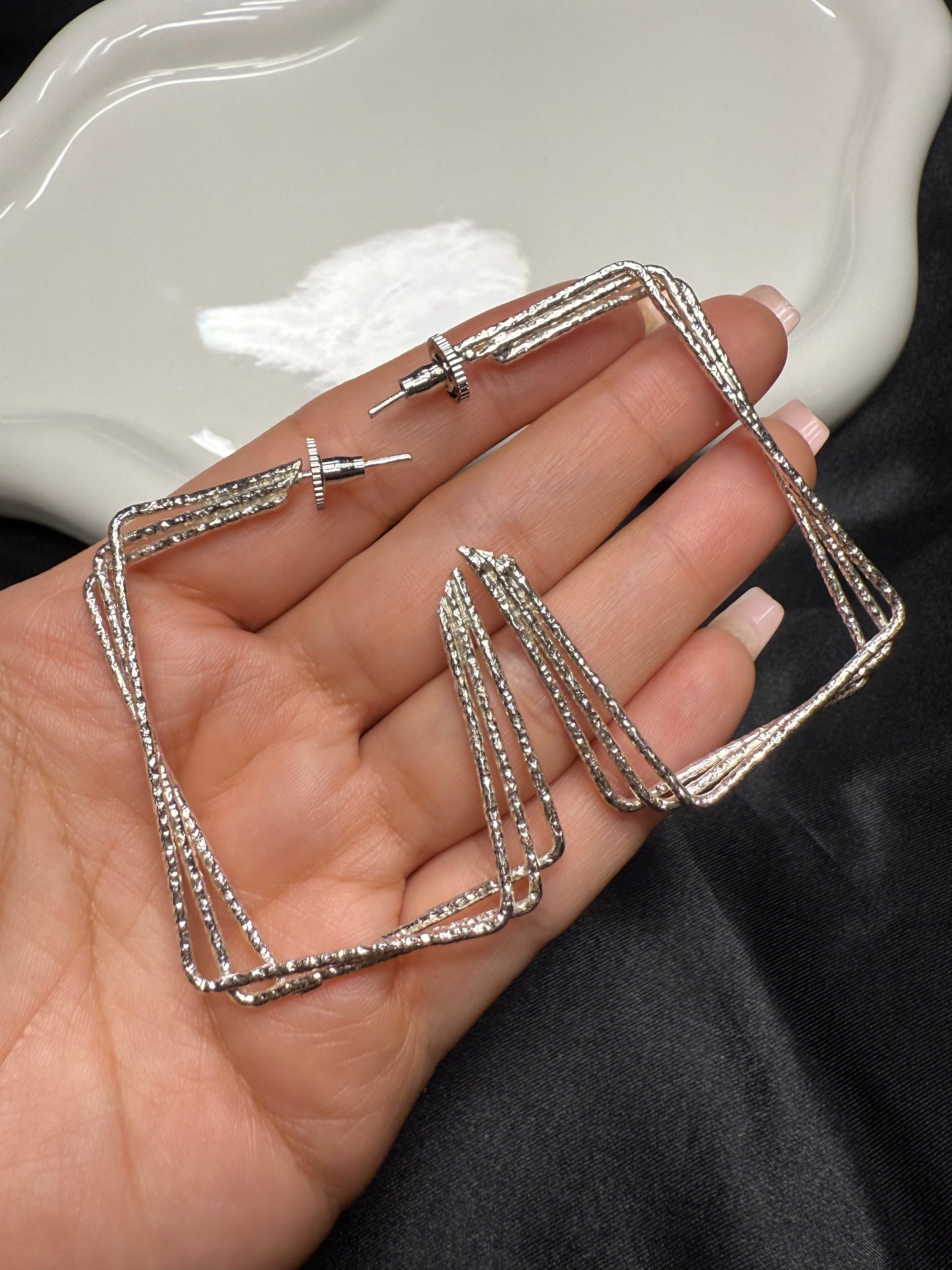 Square Statement Silver Earrings