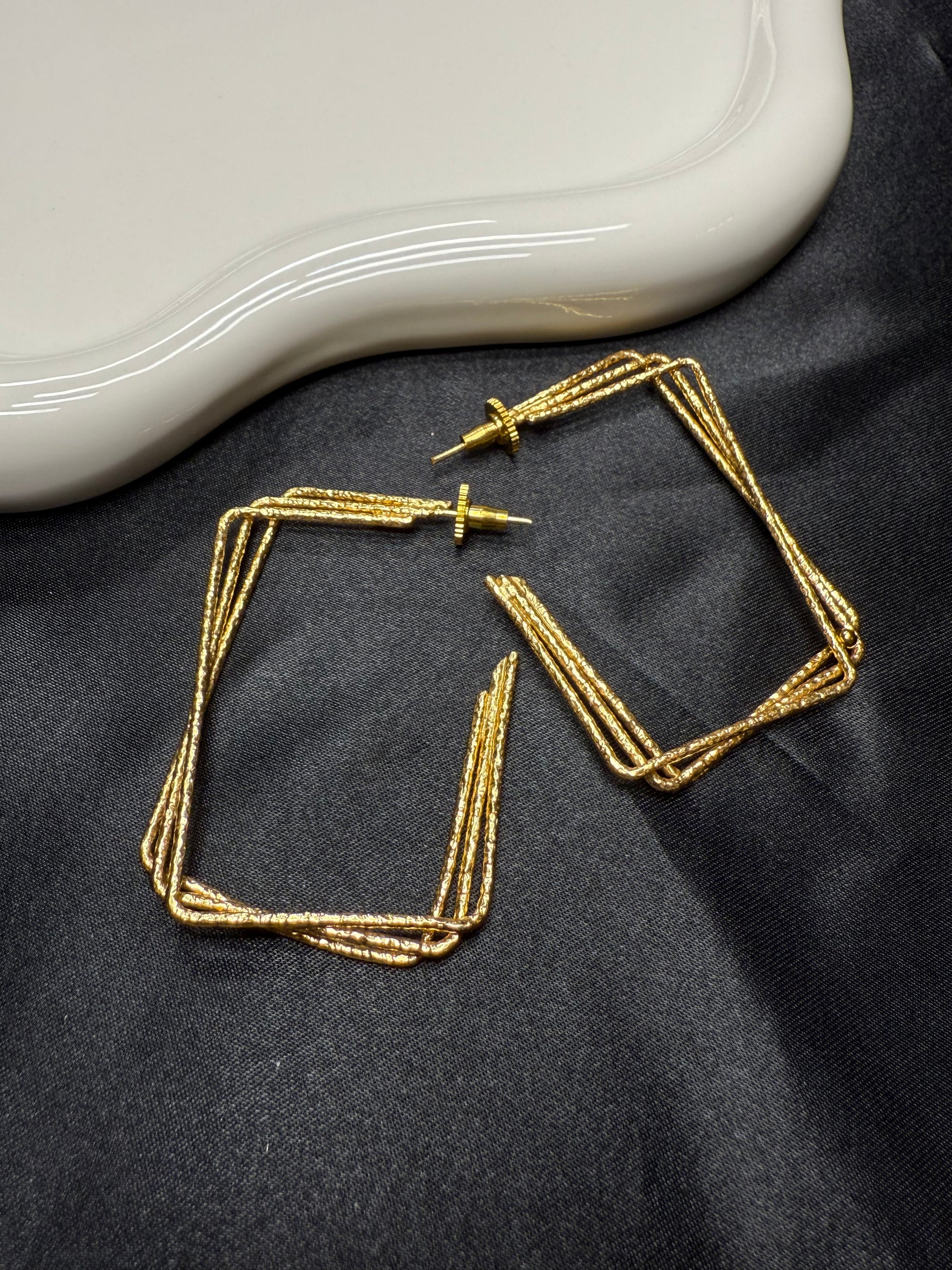 Square Statement Gold Earrings
