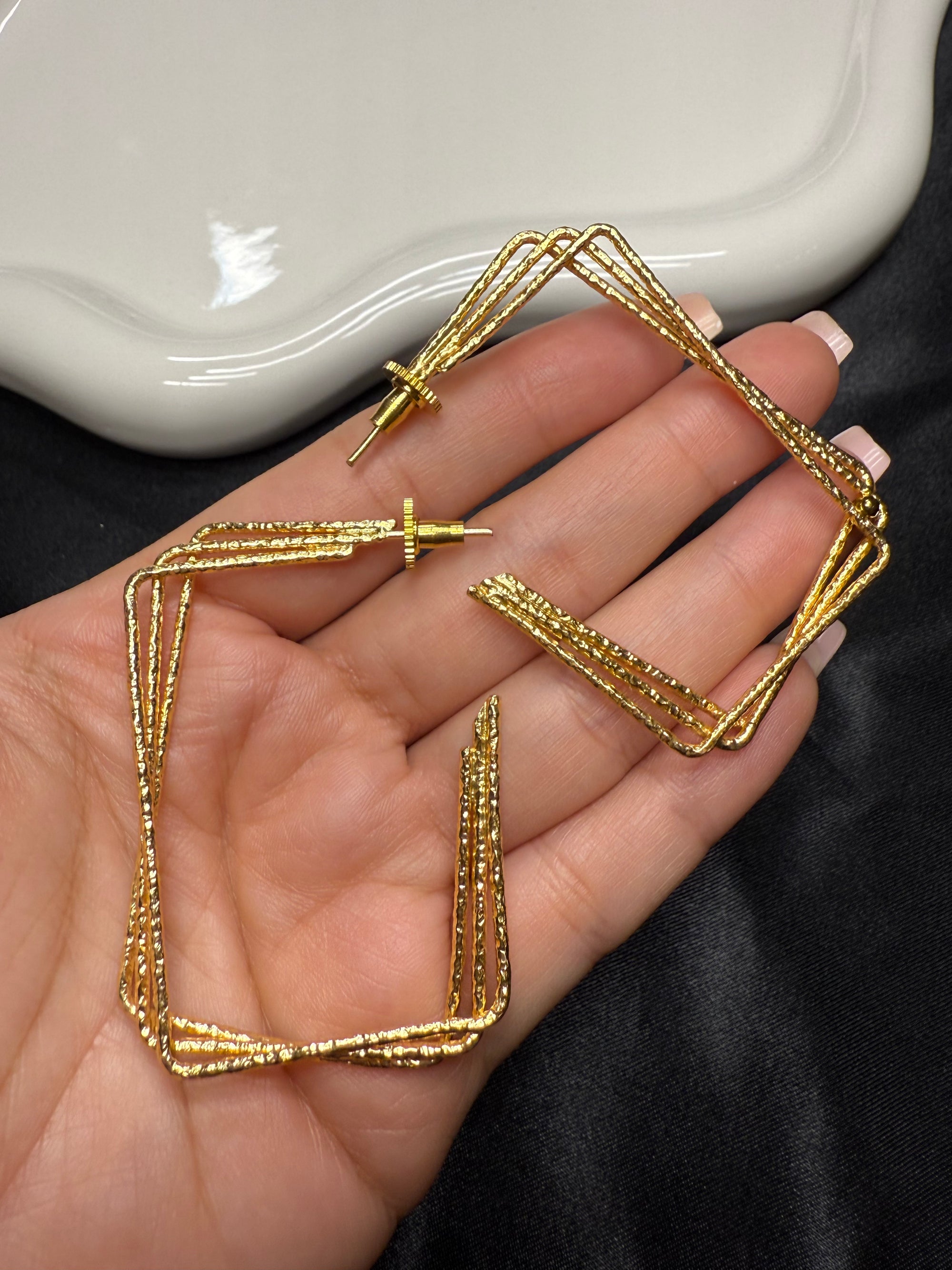 Square Statement Gold Earrings