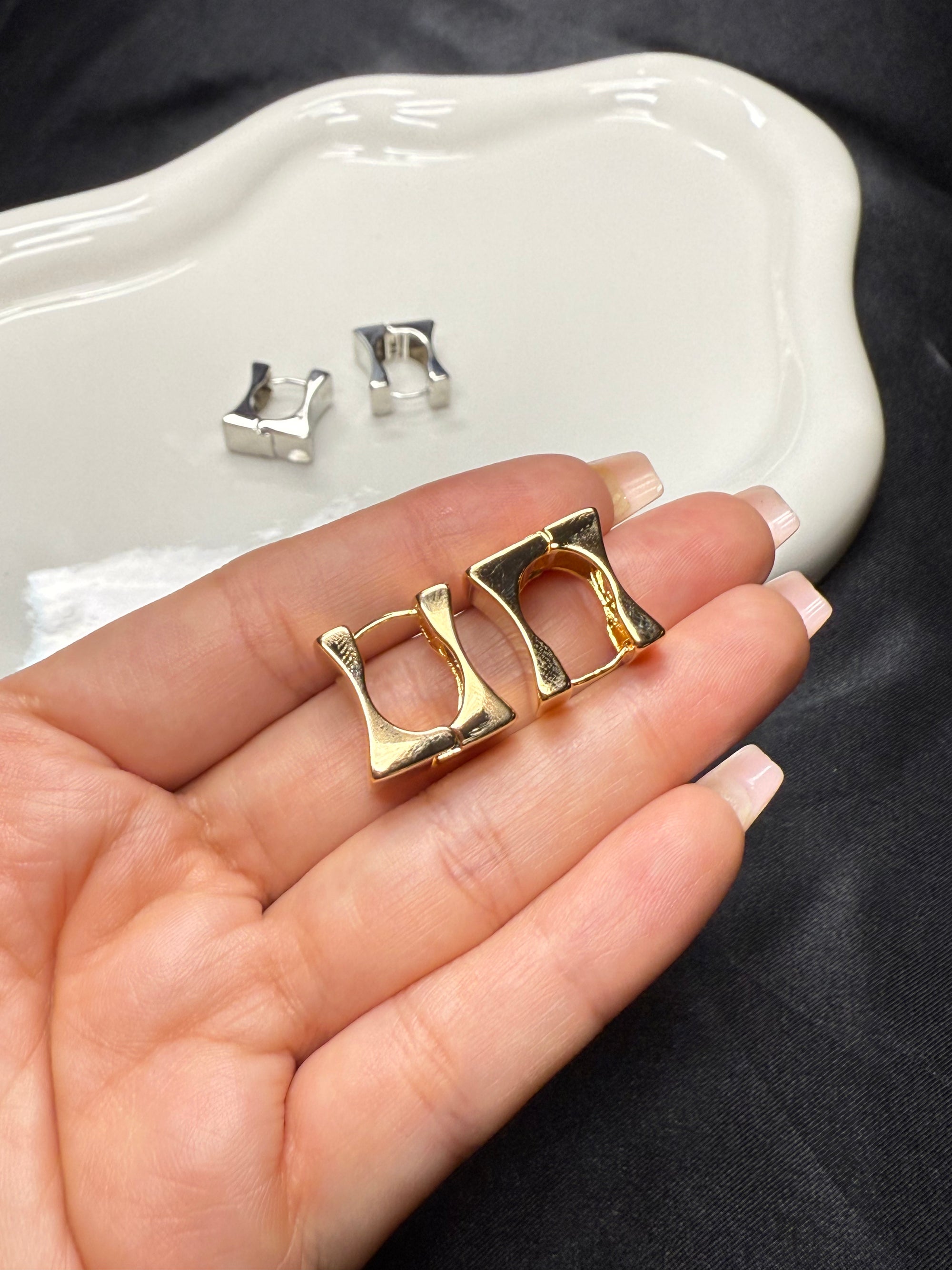Gold Square Studs