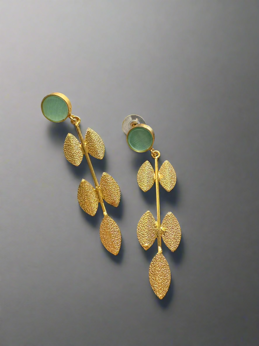 Mint Stone Leaf Earrings