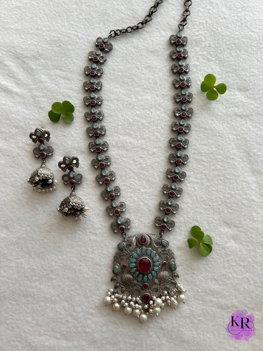 Floral Sea blue - Pink Necklace