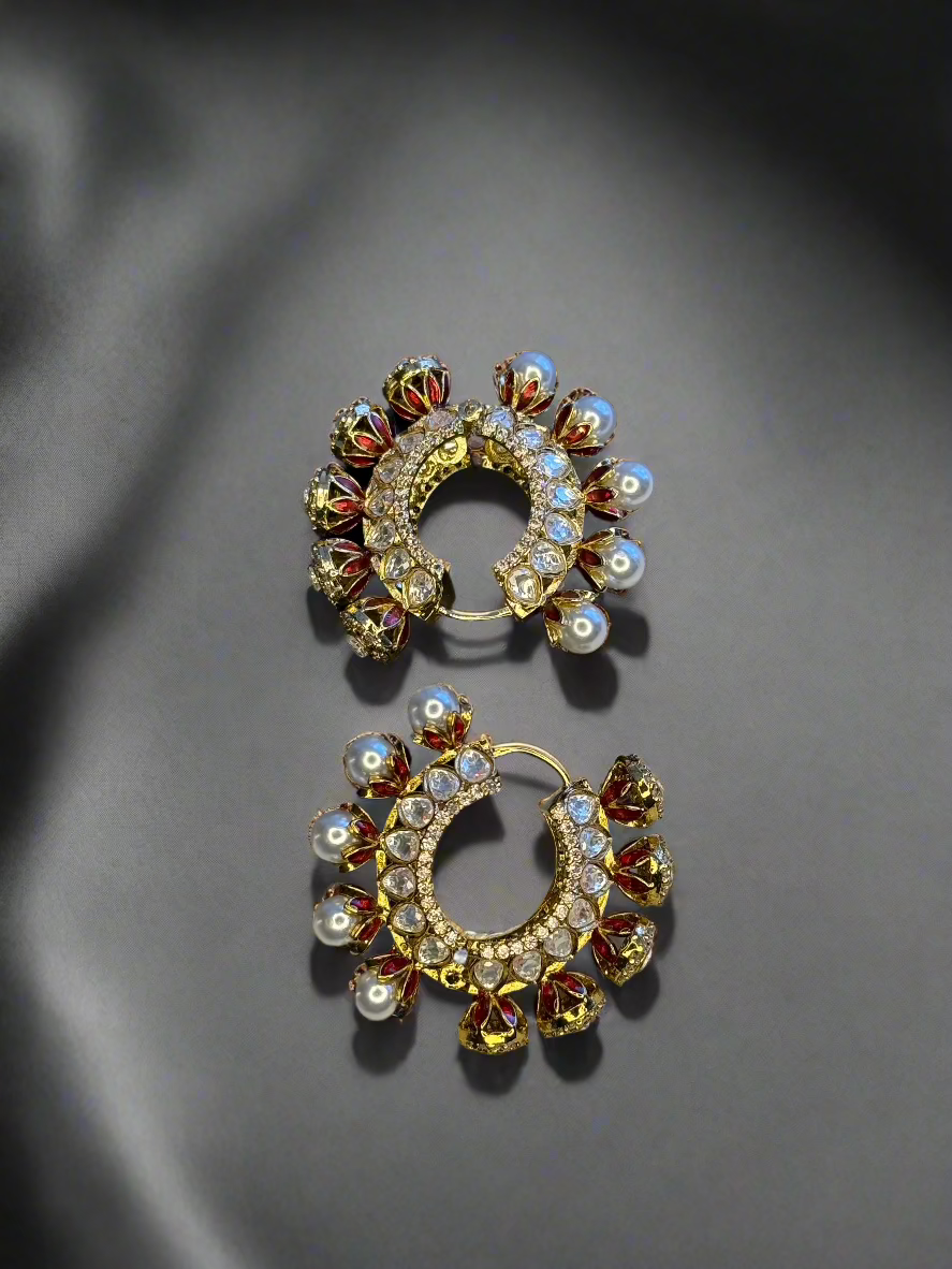 Dual Flower Hoops - White/Red