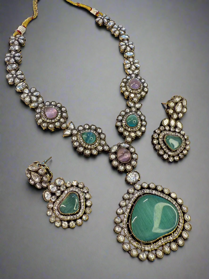 Mint -Pink Polki Necklace