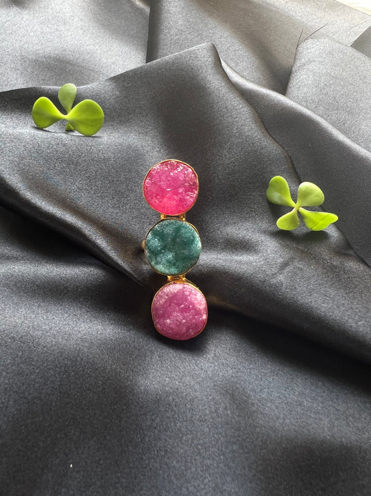 Pink and Green Gem Stone Ring - Kolor Rhythms