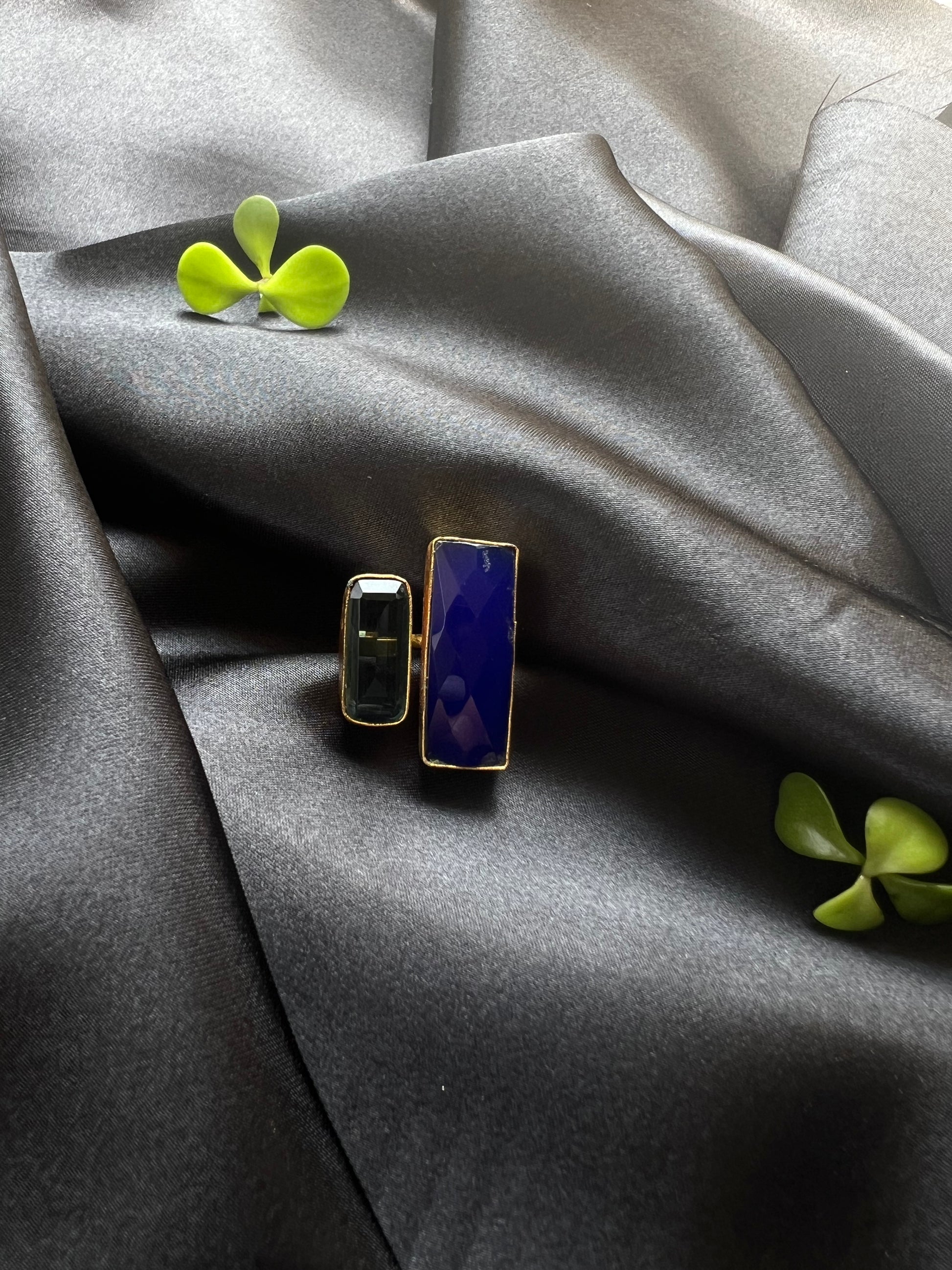 Blue Rectangle Stone Ring - Kolor Rhythms