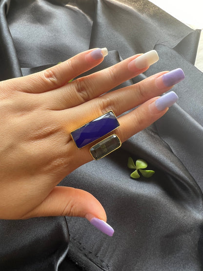 Blue Rectangle Stone Ring - Kolor Rhythms