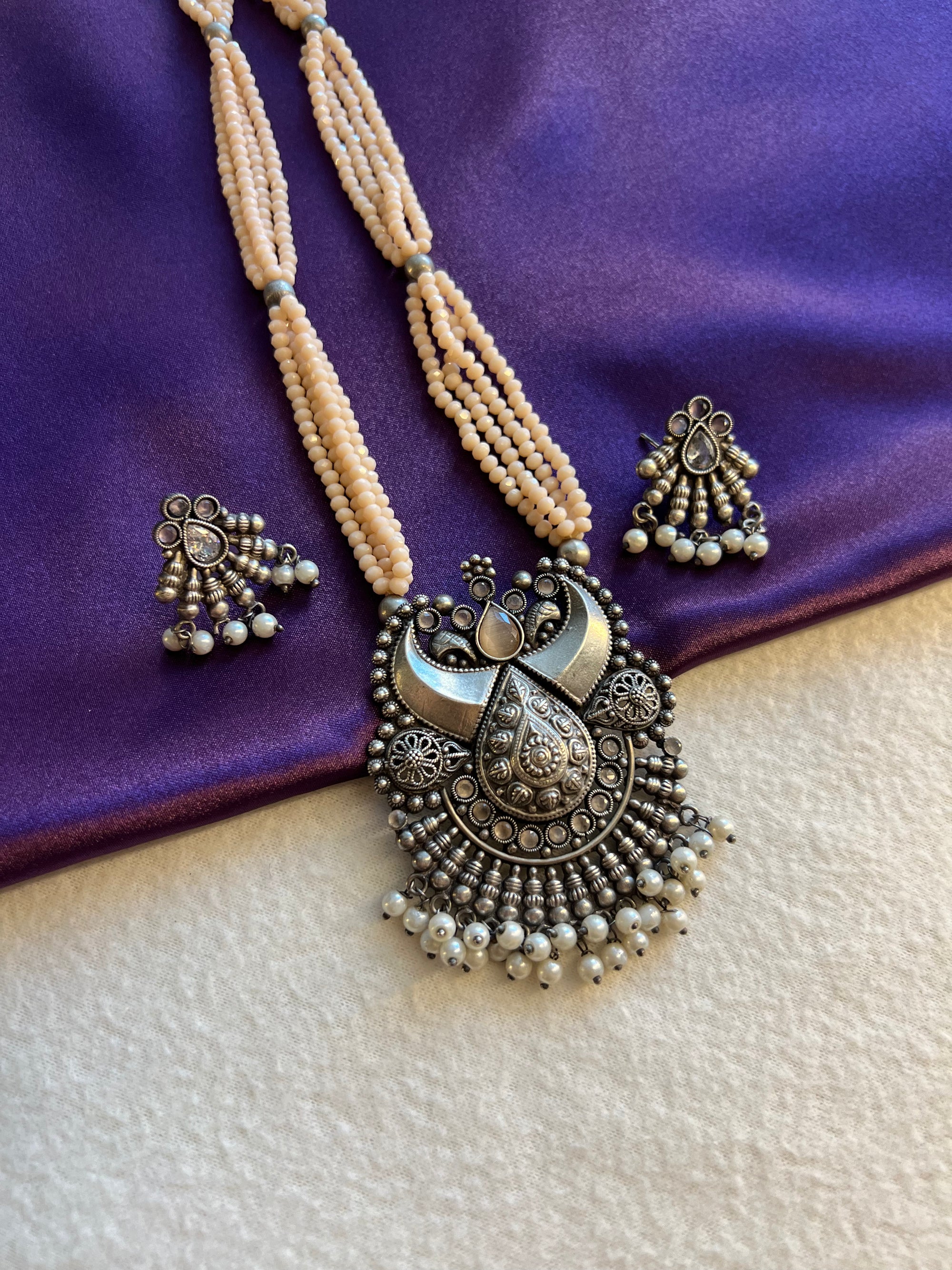 Oxidized - Peace Beads Long Necklace Set - Kolor Rhythms