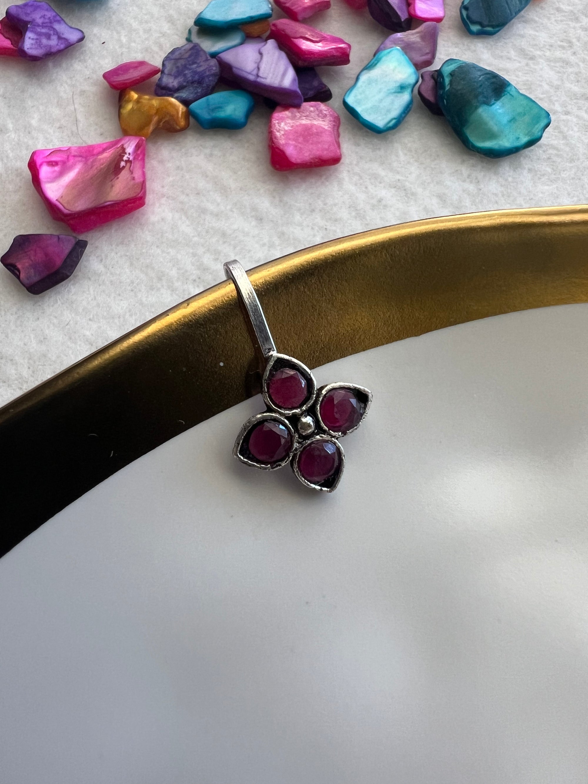 Pink Floral Nose Pin - Non Pierce - Kolor Rhythms