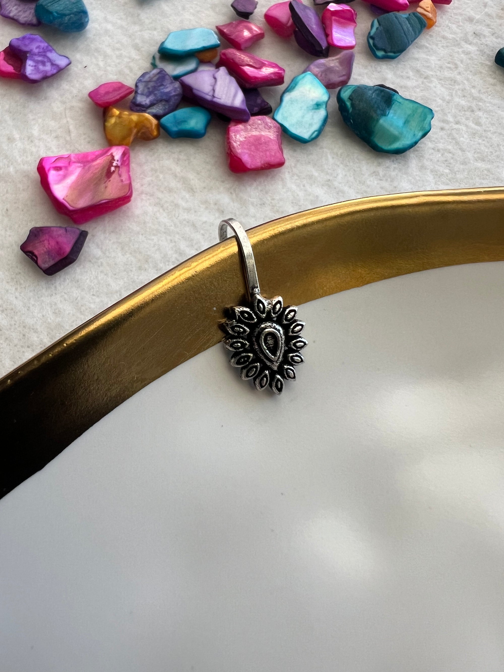 Flower Triangle Nose Pin - Non Pierce - Kolor Rhythms