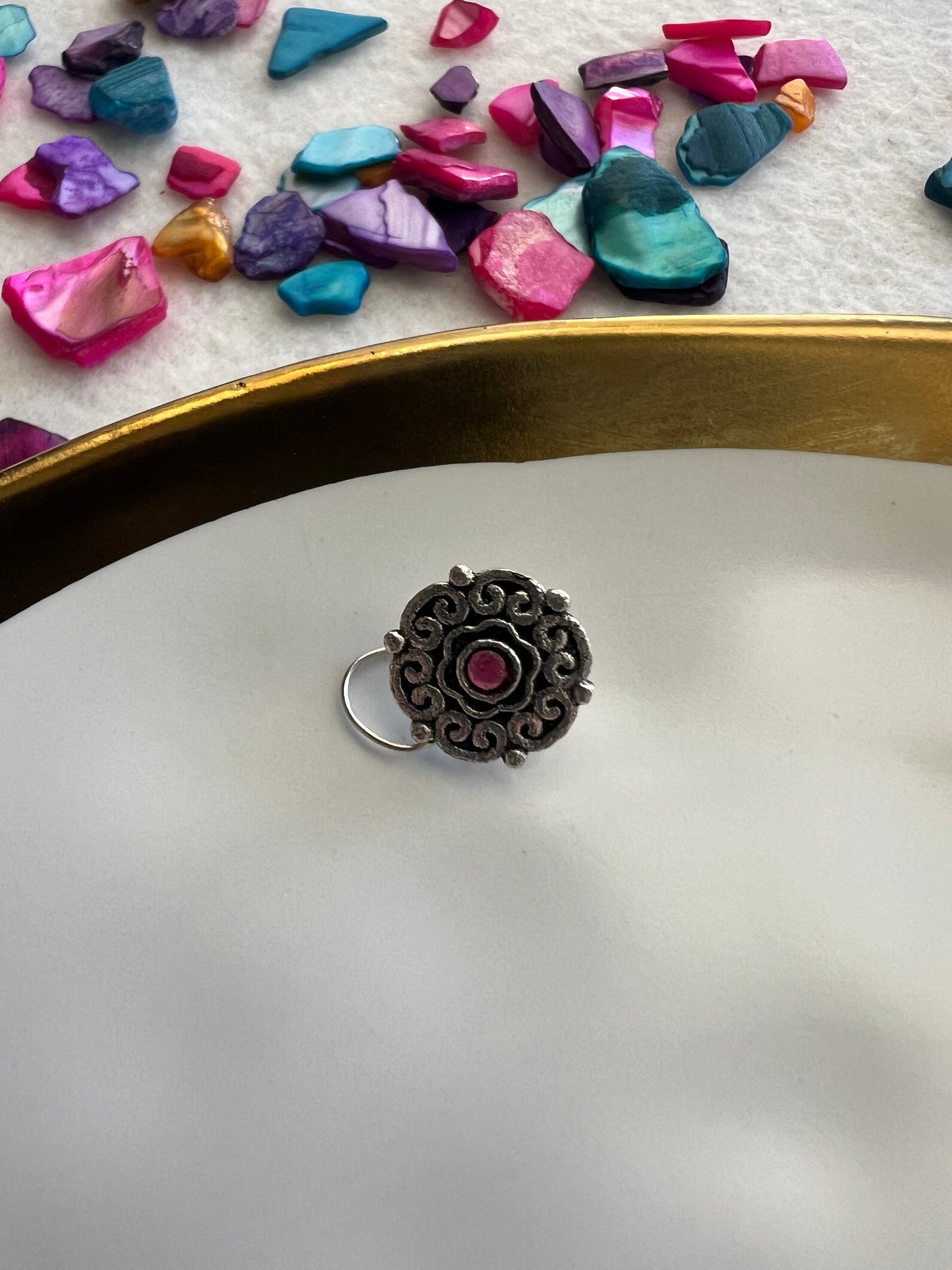 Pink Stone Round Nose Pin - Pierce