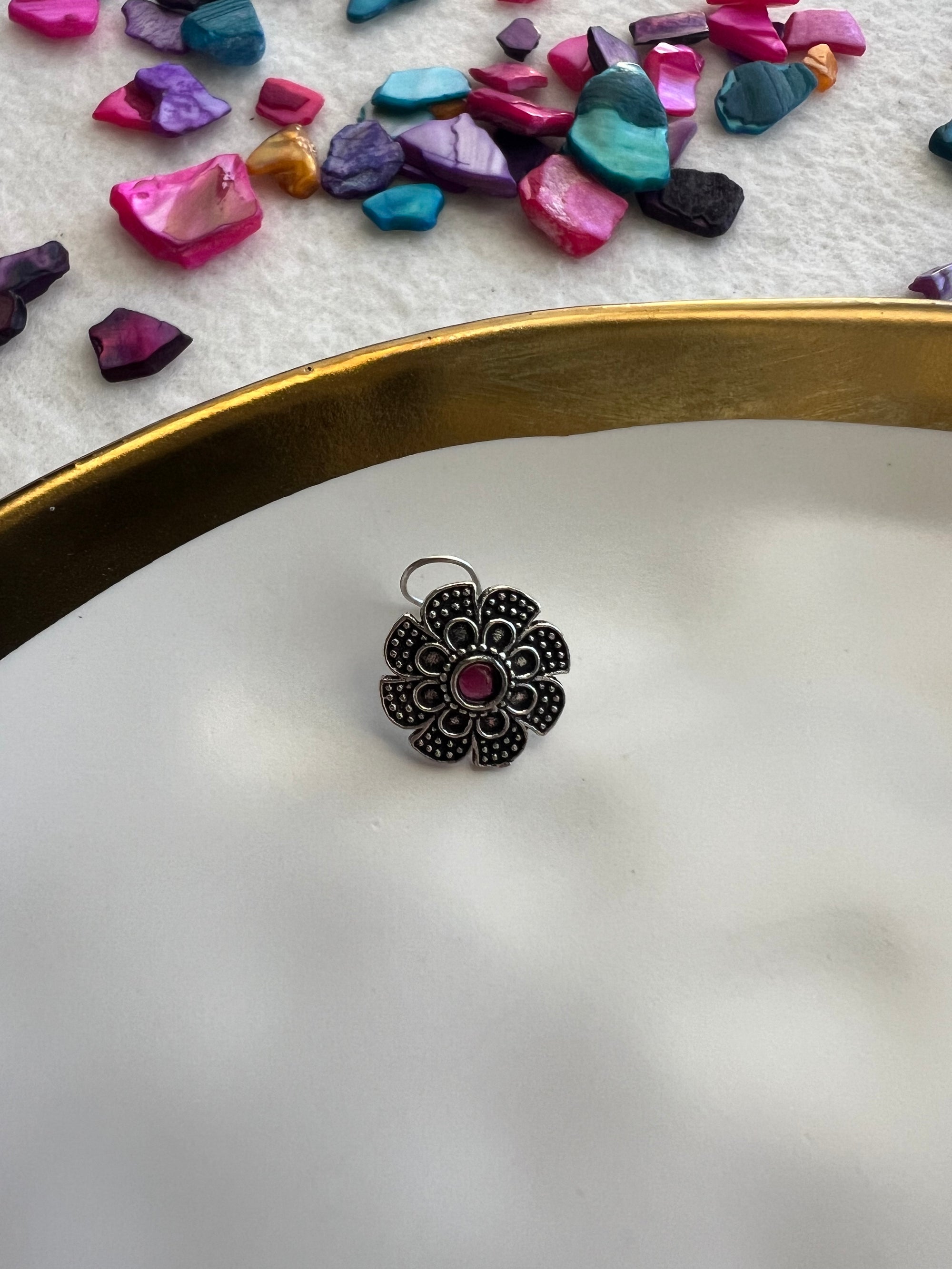 Floral Pink Stone Nose Pin - Pierced - Kolor Rhythms