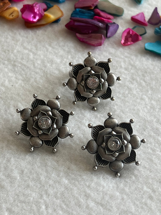 Oxidized Flower Design Combo Rings & Earrings - Kolor Rhythms