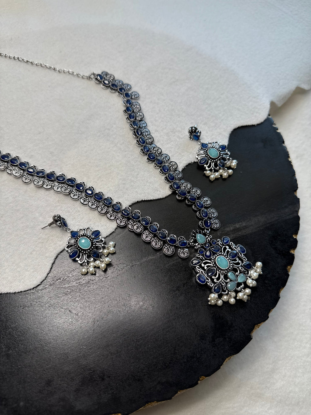 Long Blue Oxidized Necklace