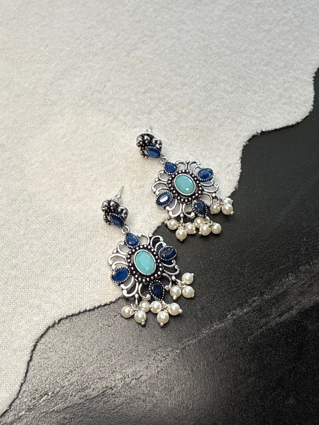 Long Blue Oxidized Necklace