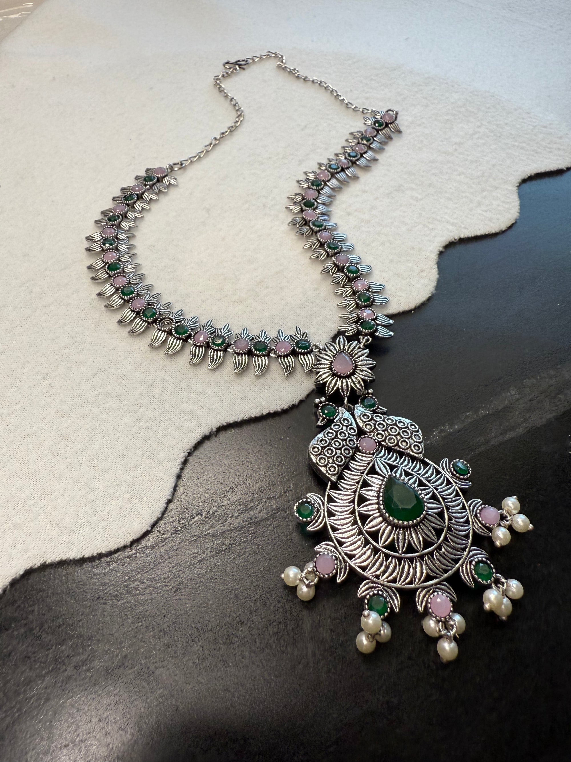 Green/Pink Oxidized Necklace