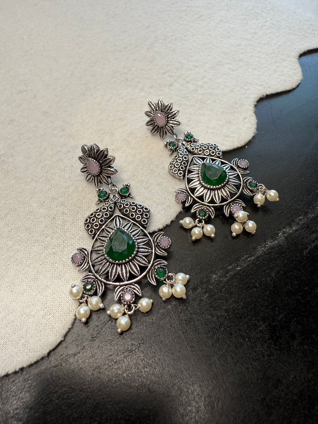 Green/Pink Oxidized Necklace