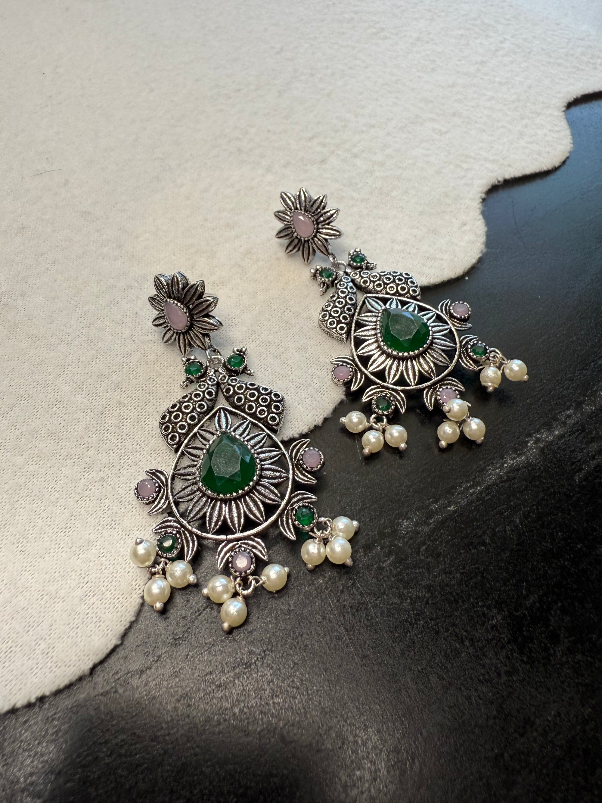 Green/Pink Oxidized Necklace