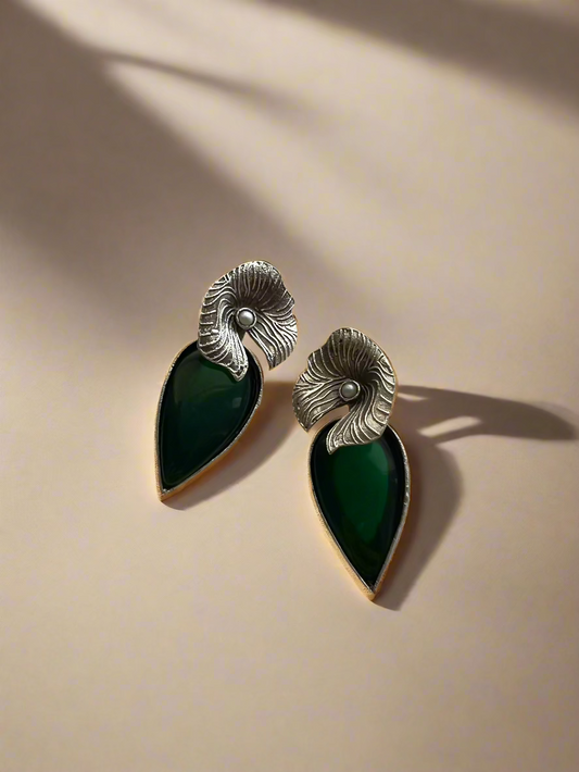 Teardrop Floral Stone Studs