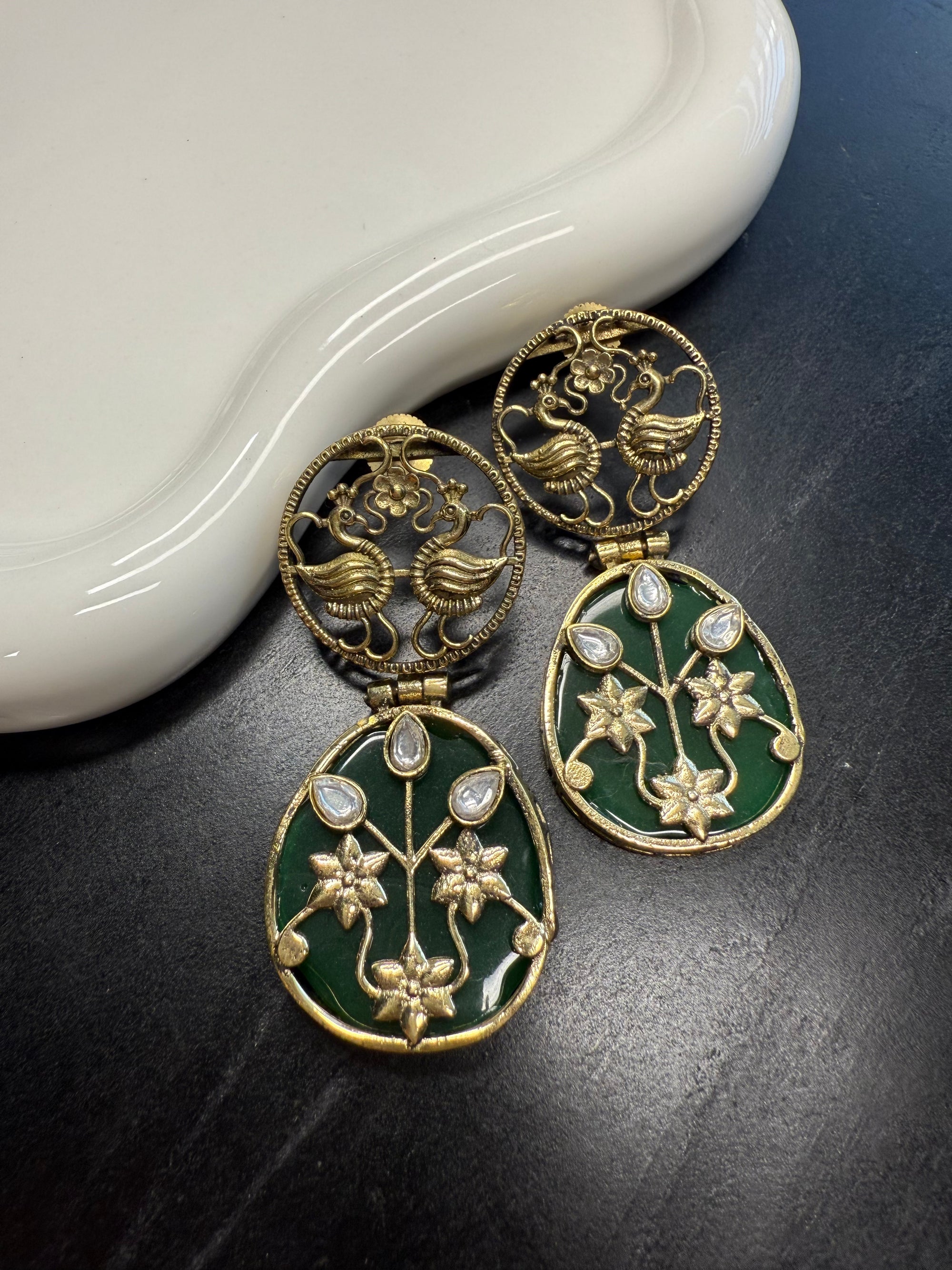 Brass Earrings - Green