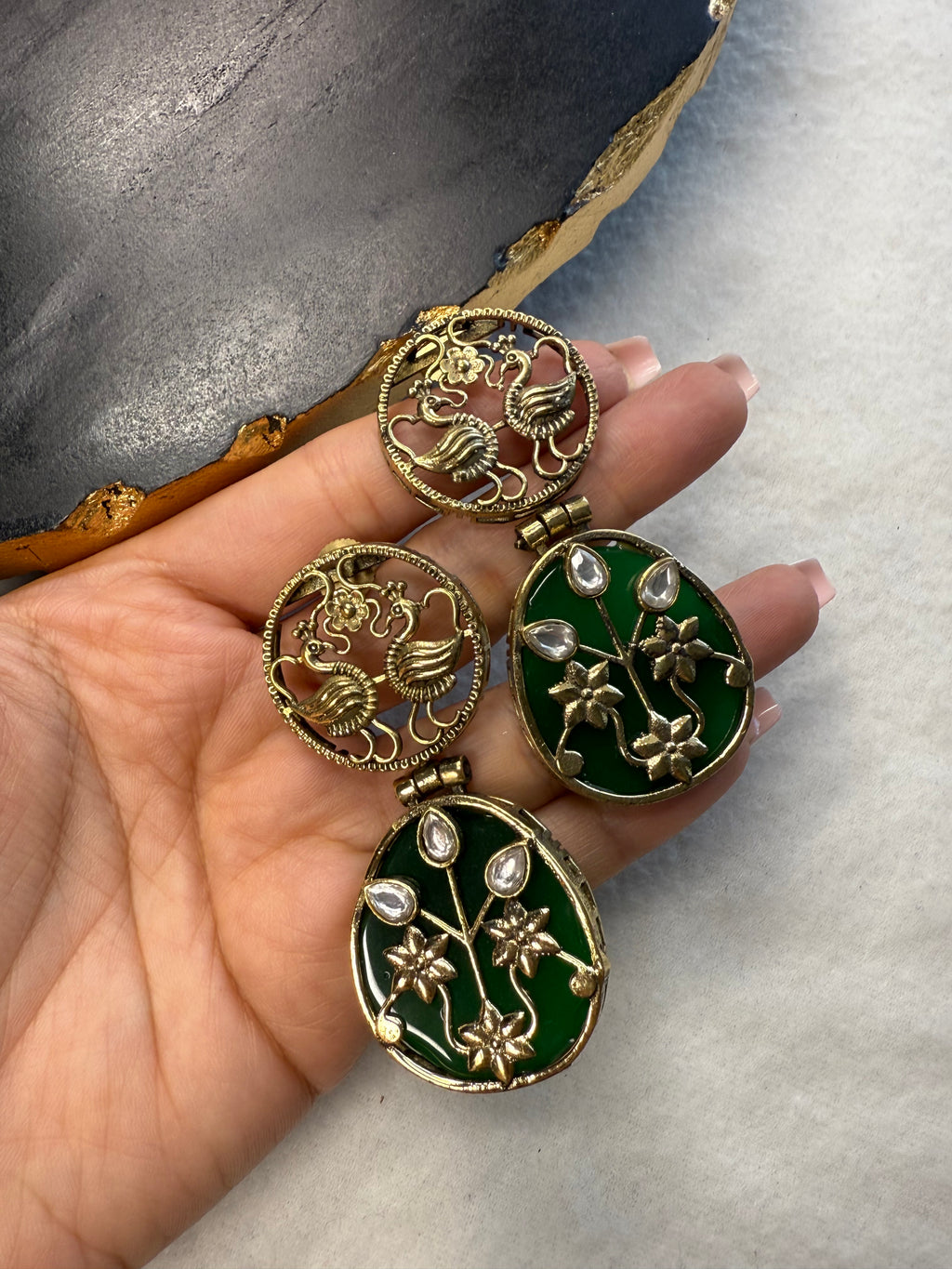 Brass Earrings - Green