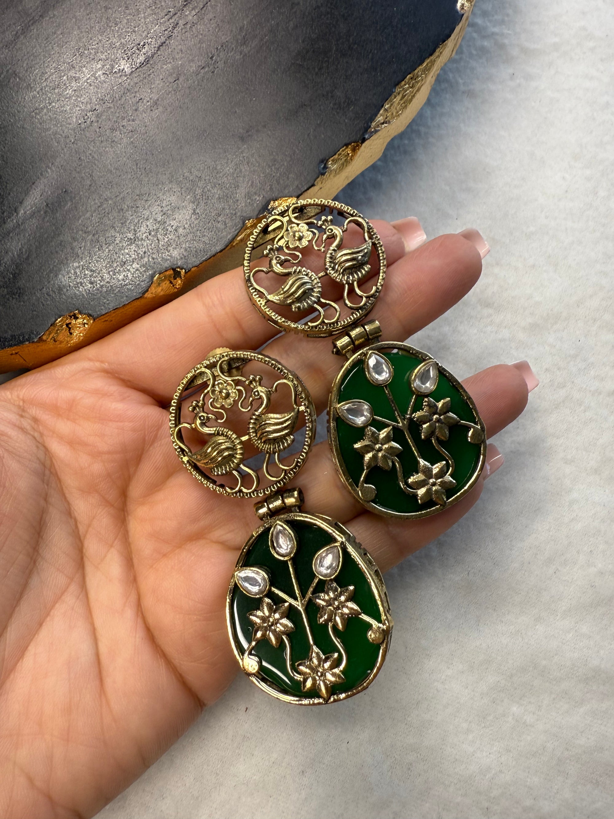 Brass Earrings - Green