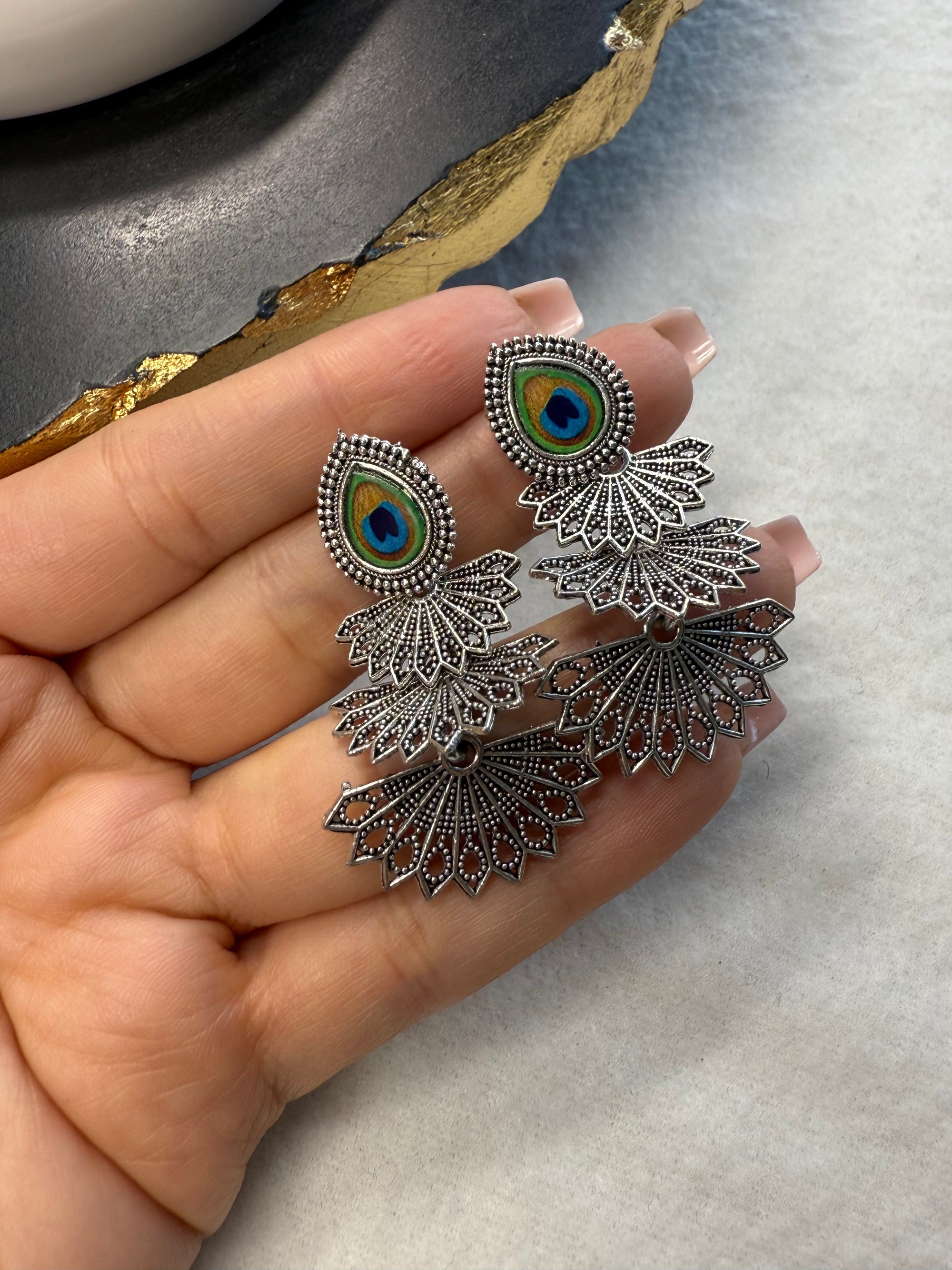 3 Tier Peacock Chandbali