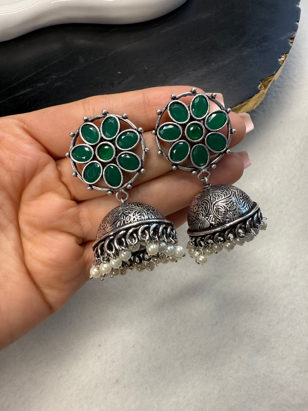 Mini Green Jhumkas