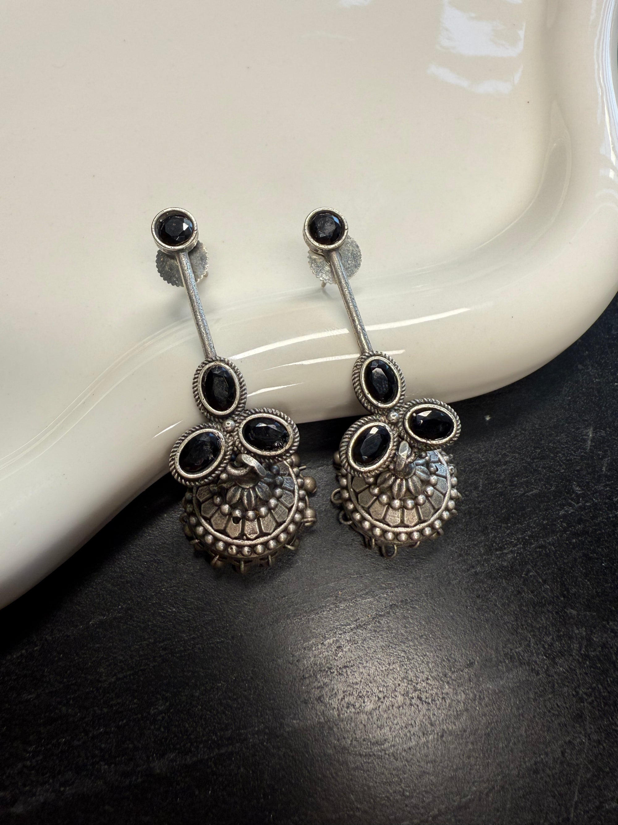 Drop Jhumkis - Black