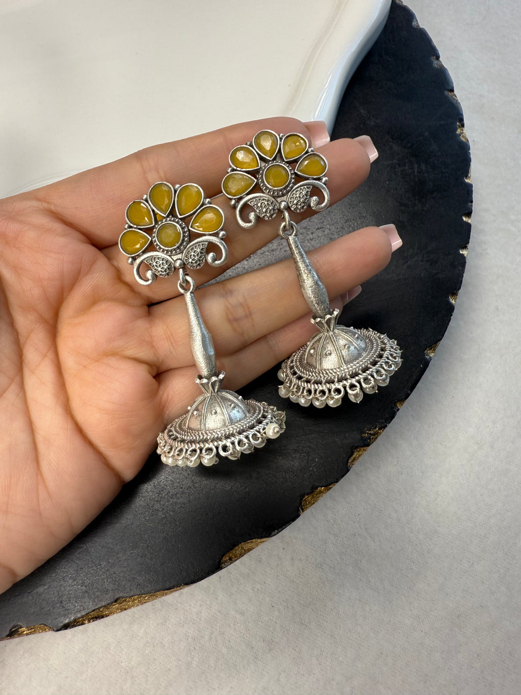 Yellow Flower Jhumkis