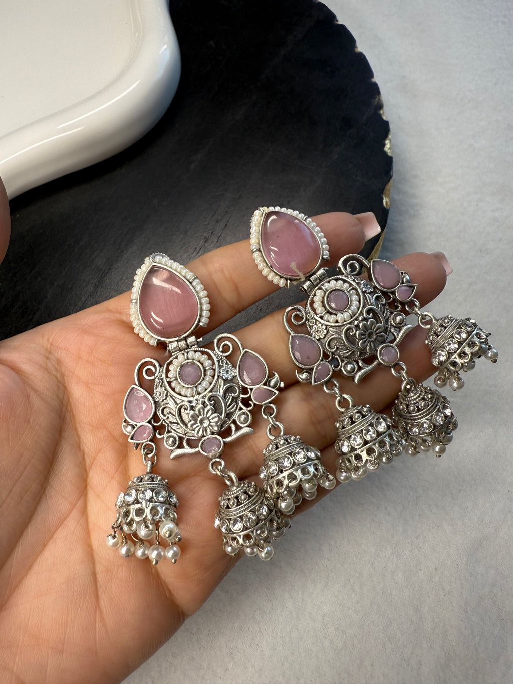 Pink Pearl Jhumkis