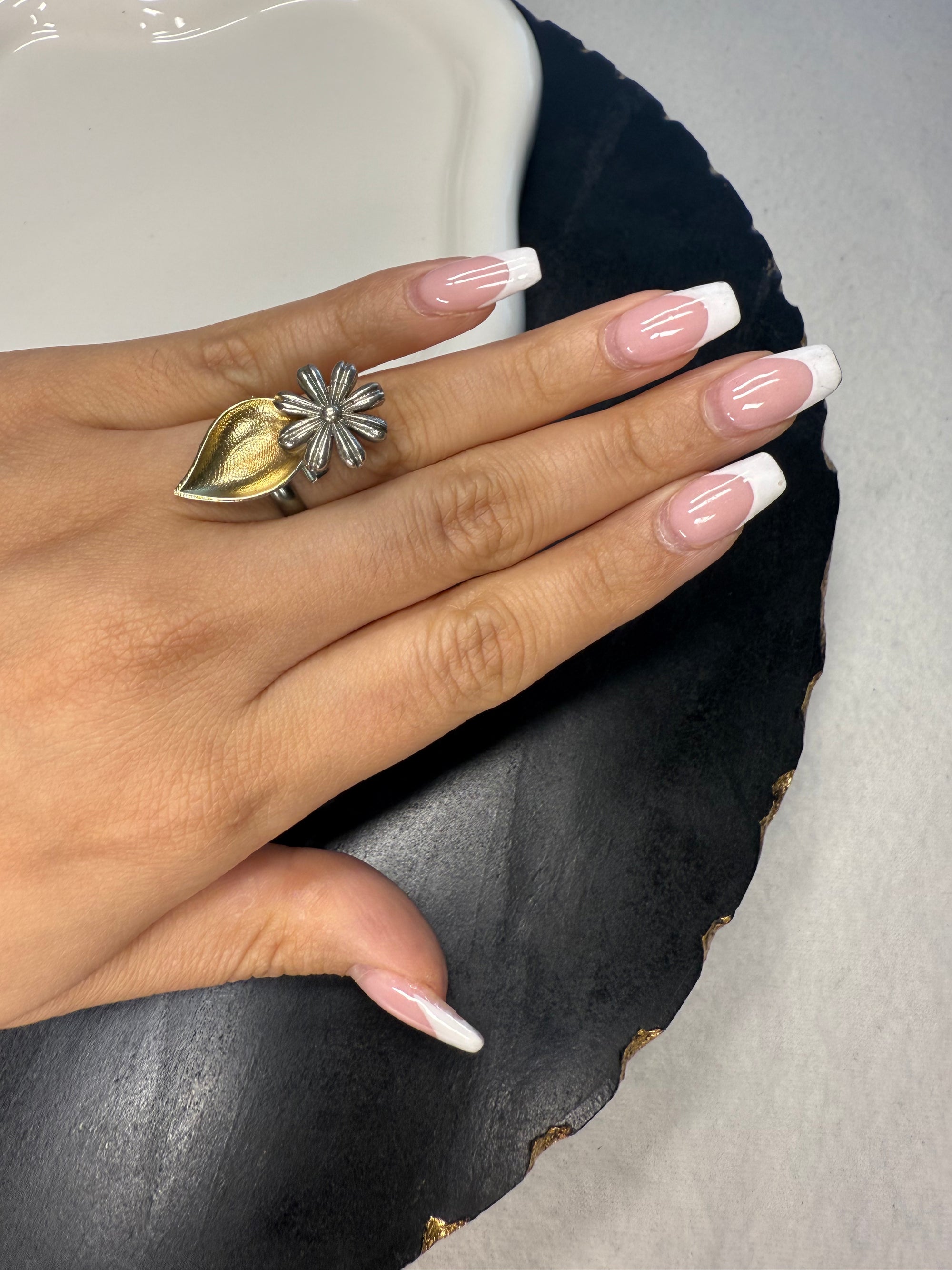Floral Teardrop Dual Tone Ring