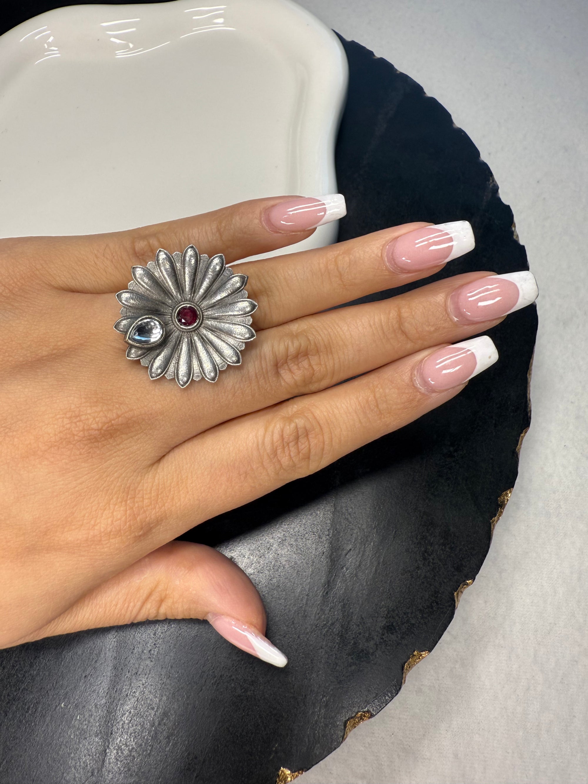 Elegant Red Floral Ring