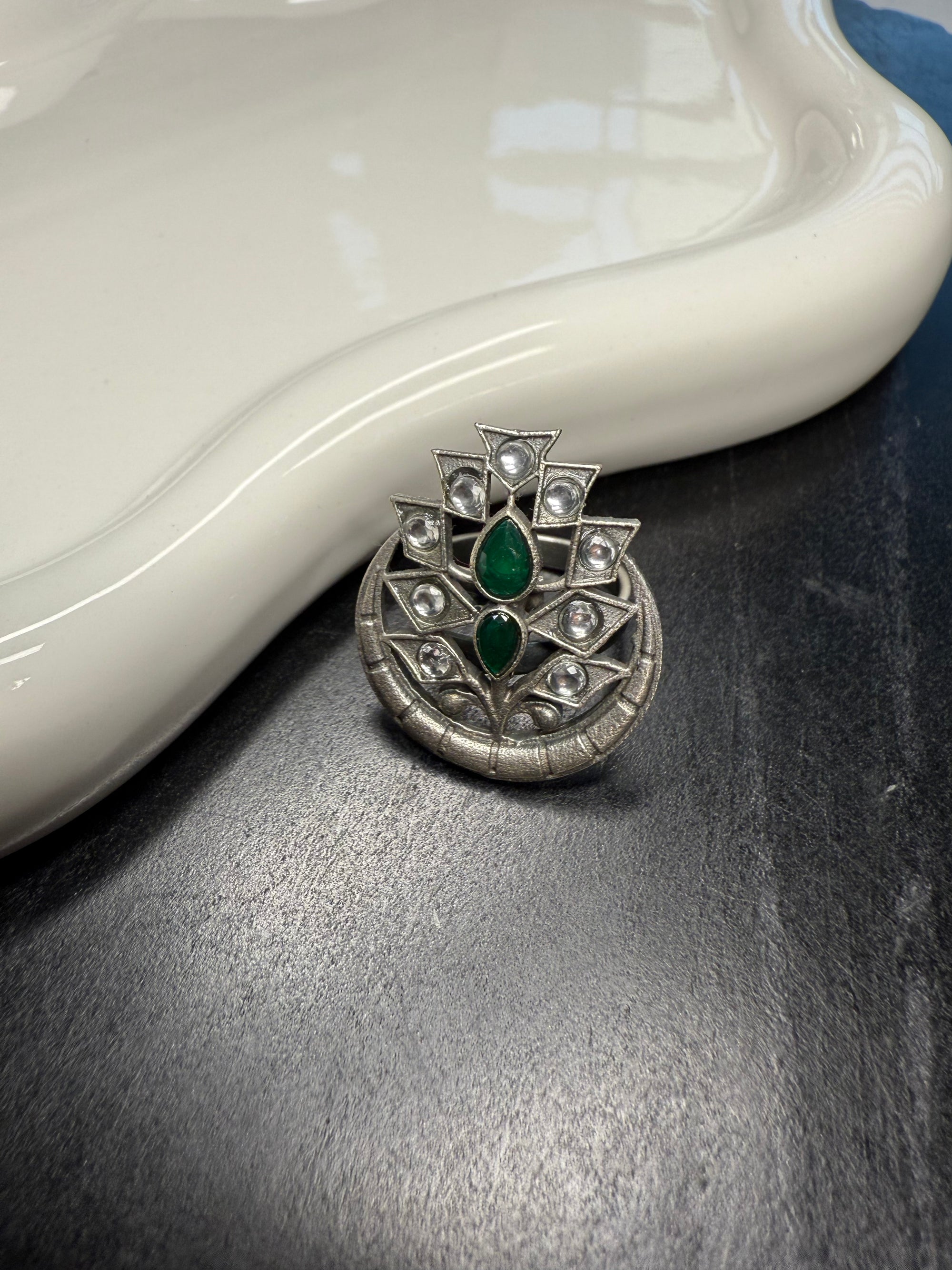 Green Stone Round Ring
