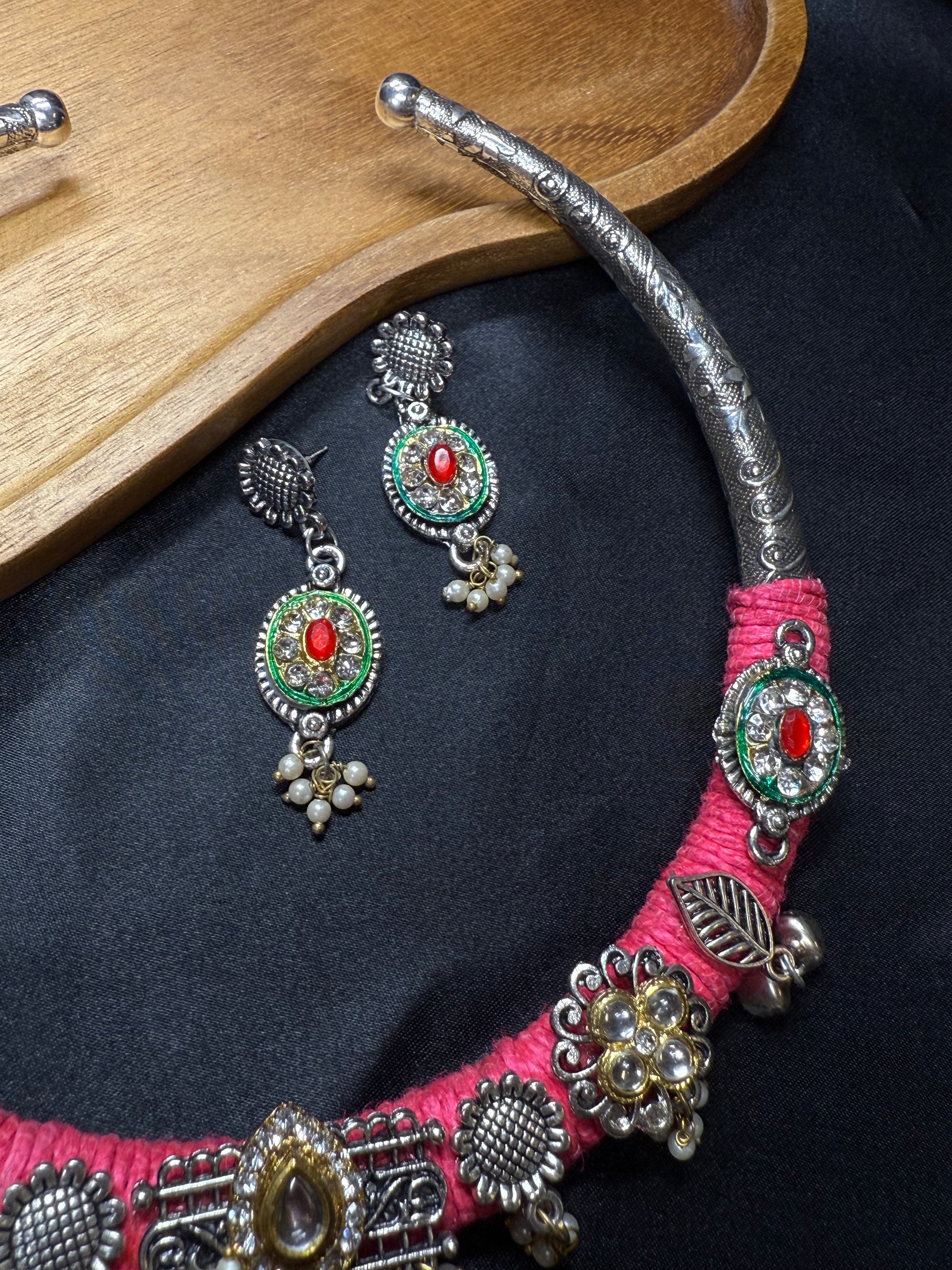 Traditional Silver Hasli with Pink Thread Design