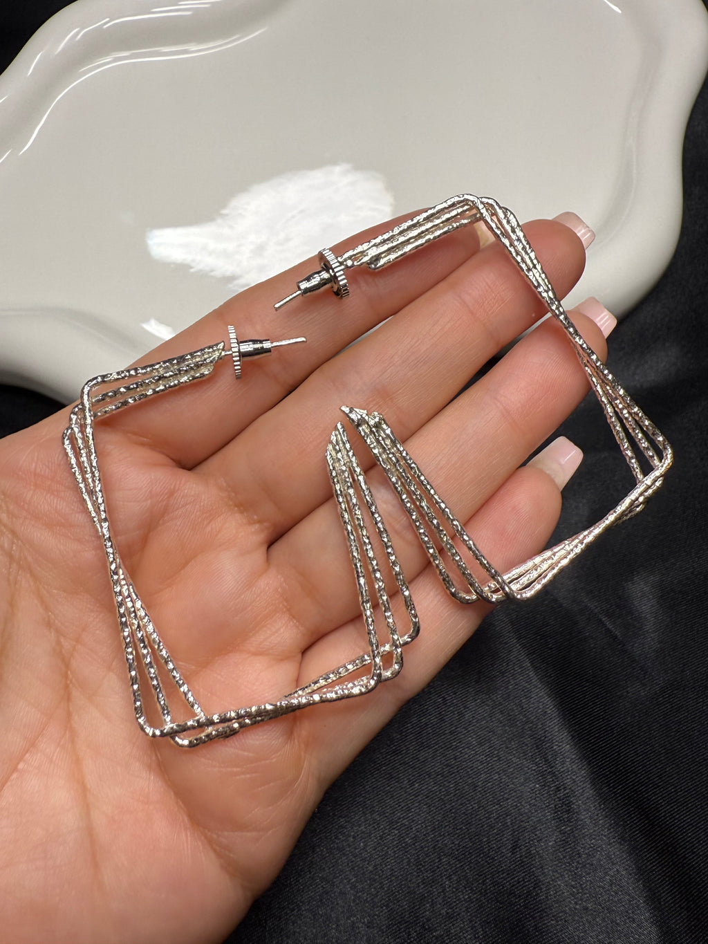 Square Statement Silver Earrings