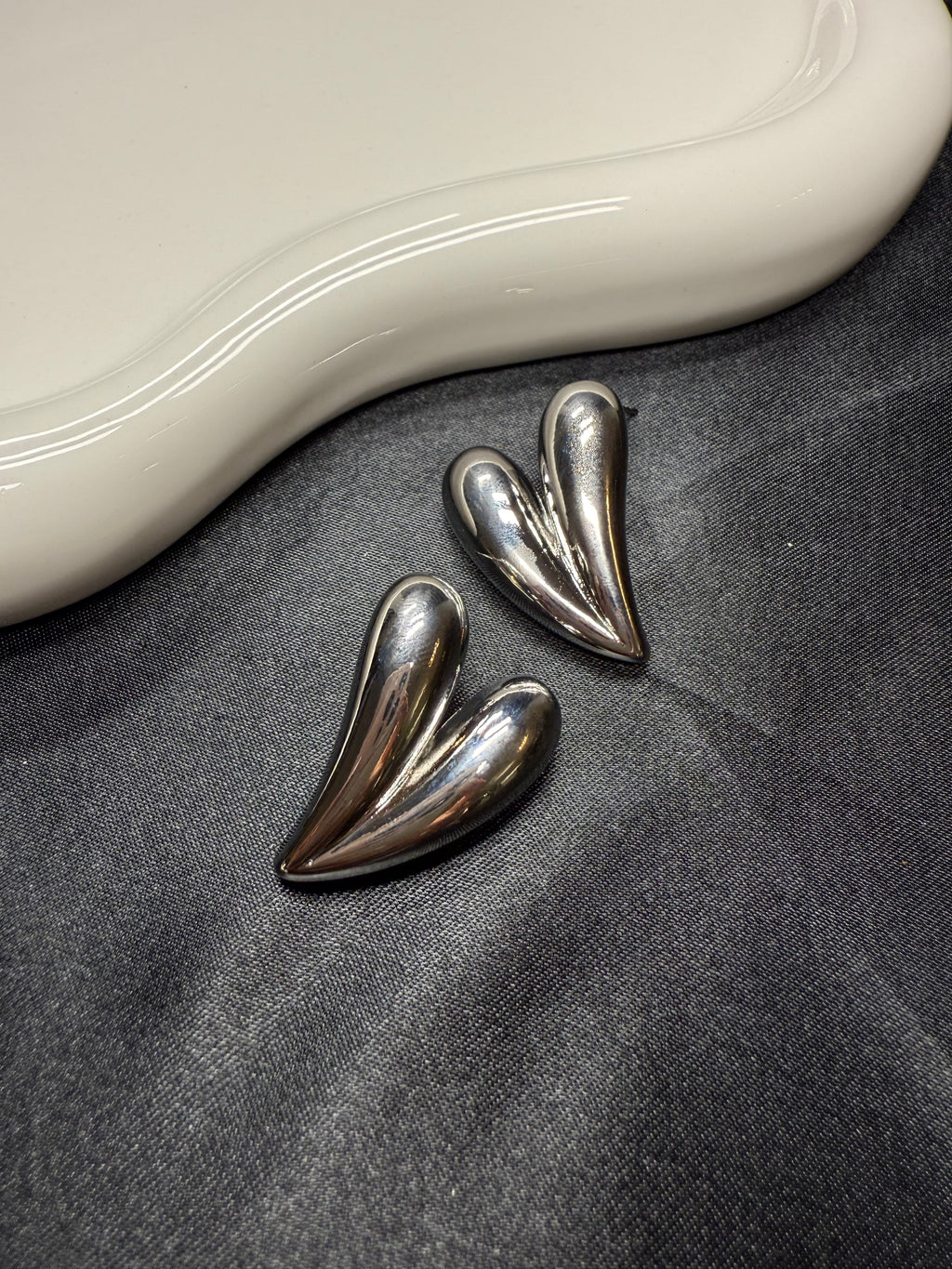 Silver Heart Studs