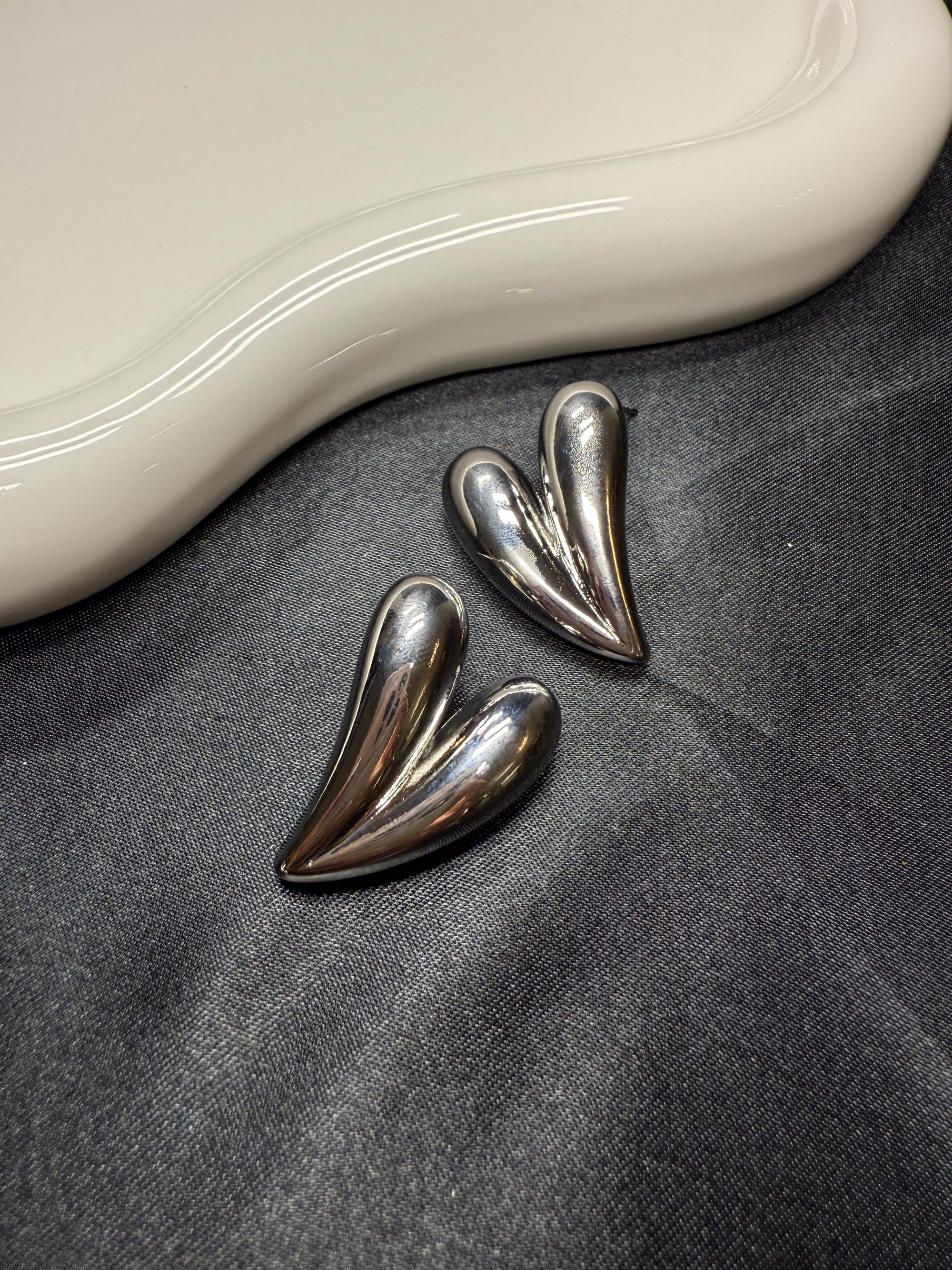 Silver Heart Studs