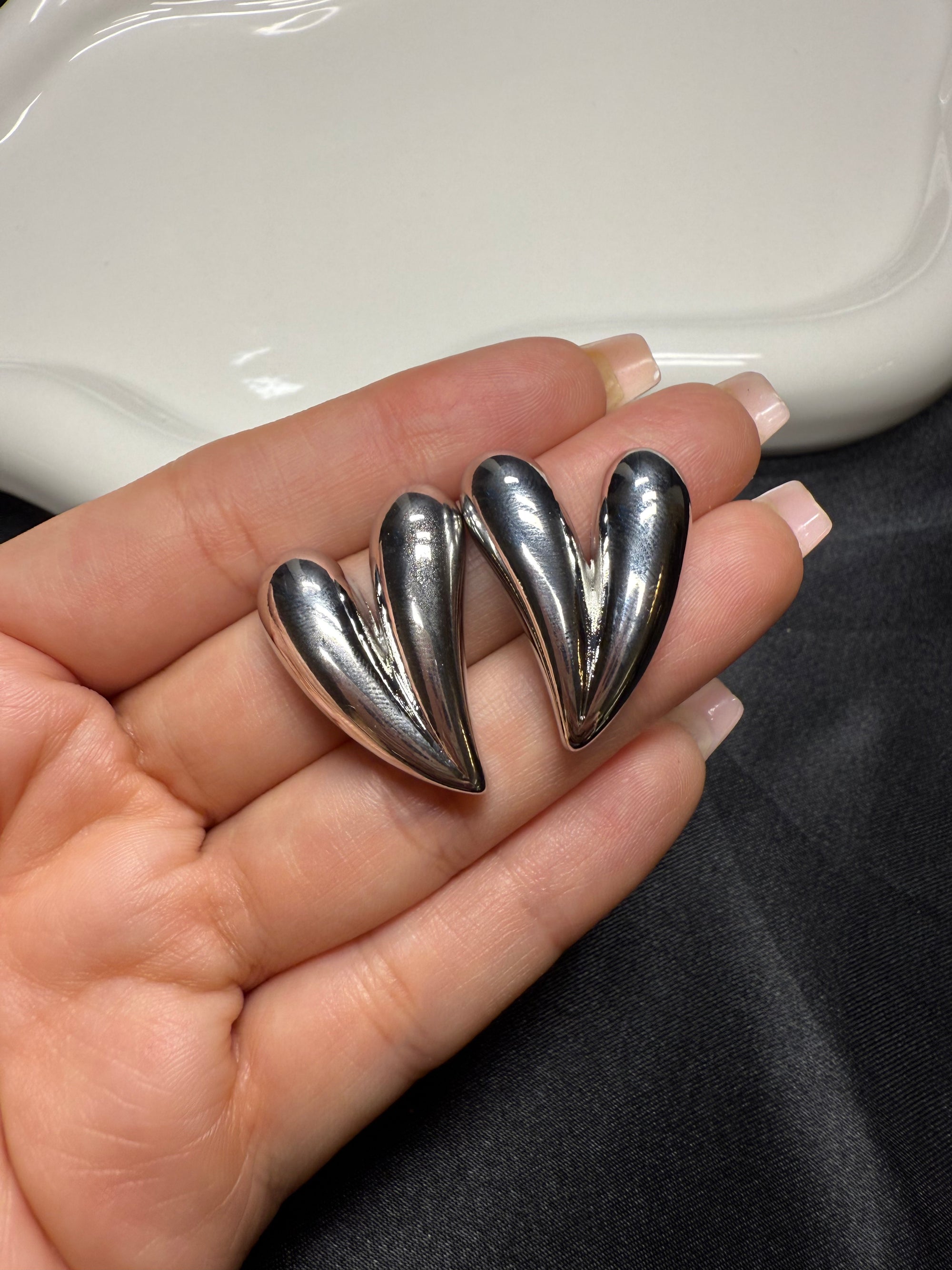 Silver Heart Studs