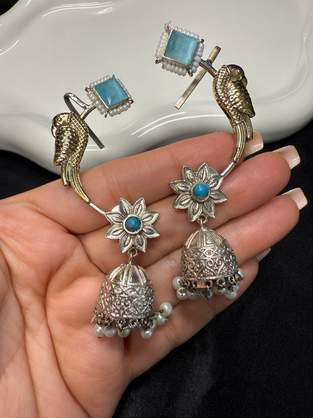 Dual Tone Blue Stone Cuffs