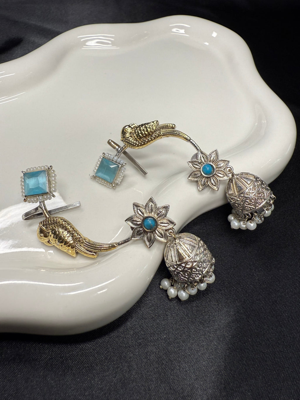 Dual Tone Blue Stone Cuffs