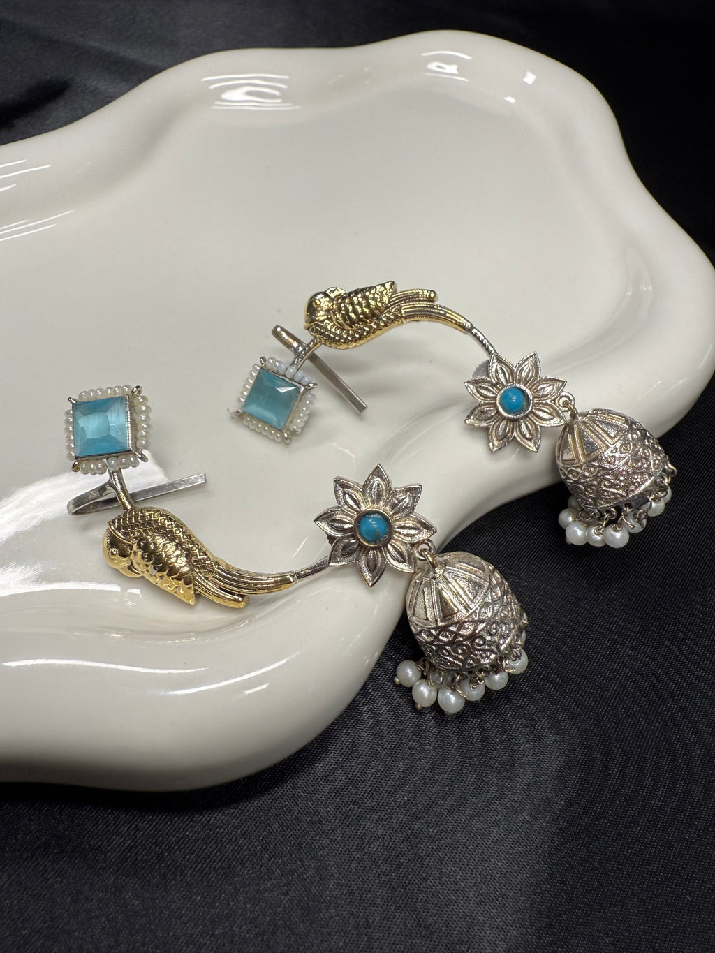 Dual Tone Blue Stone Cuffs